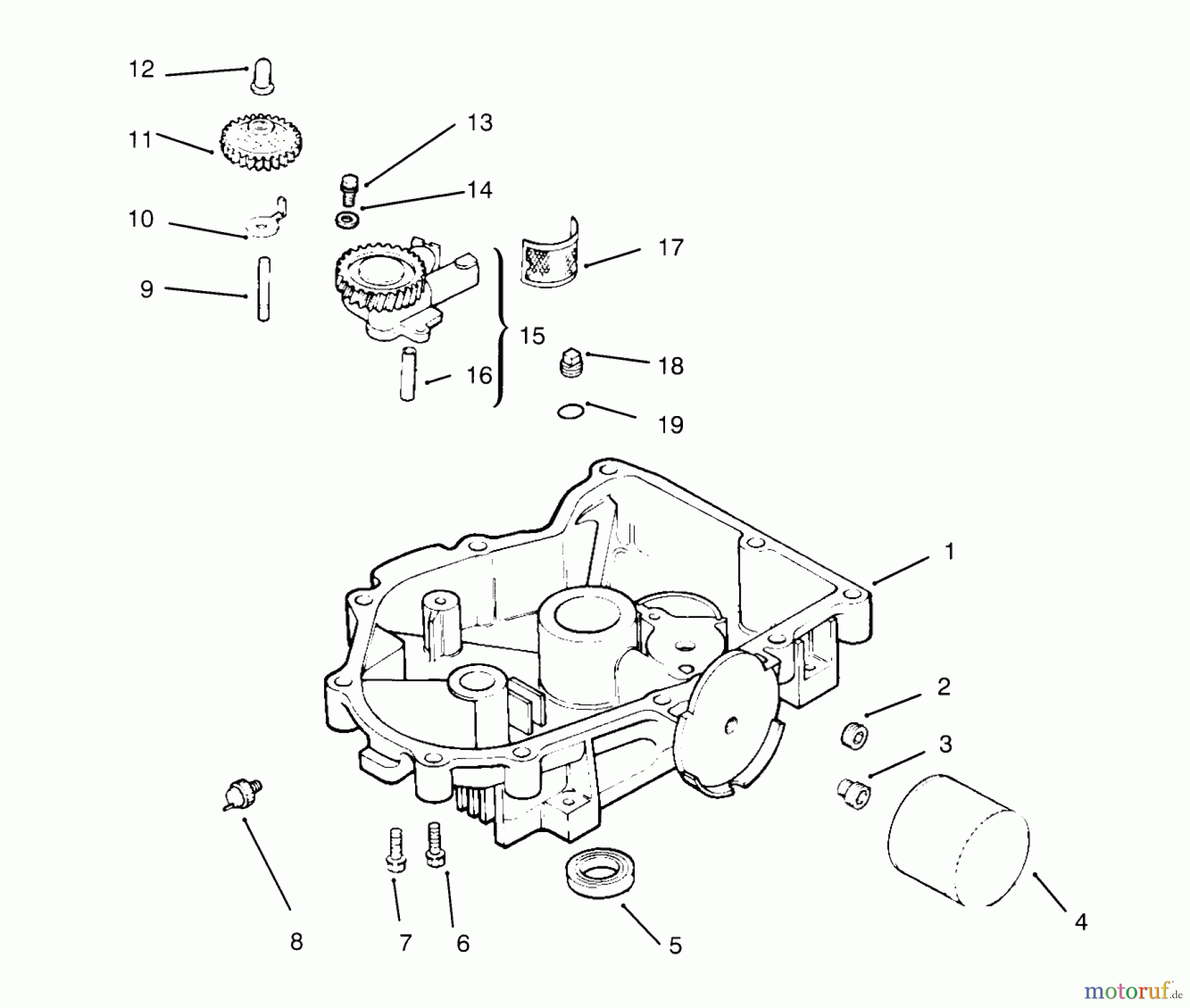 Toro Neu Mowers, Lawn & Garden Tractor Seite 1 72103 (268-H) - Toro 268-H Yard Tractor, 1995 (5900001-5900600) OIL PAN/LUBRICATION (KOHLER ENGINE CV16S-PS61514)