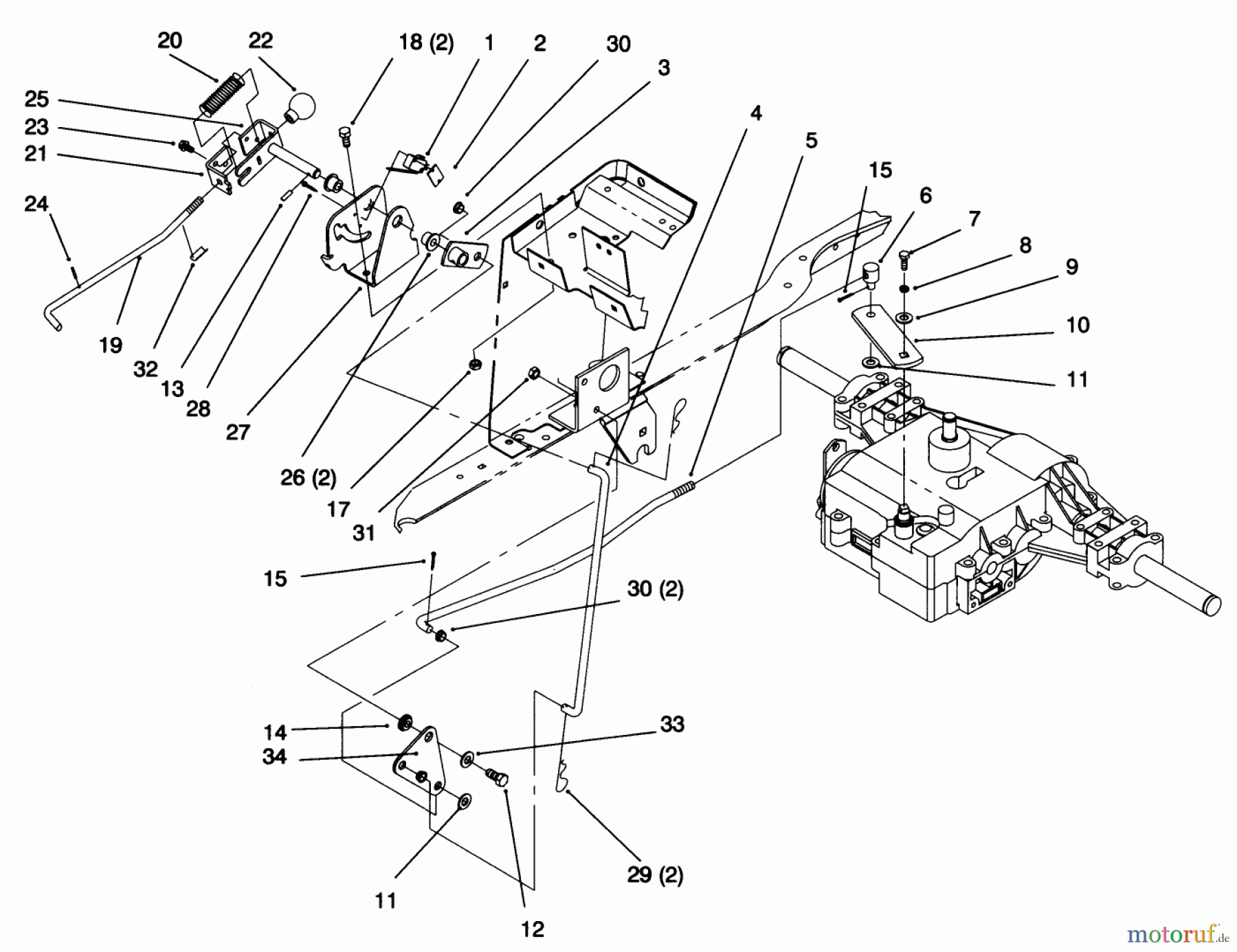 Toro Neu Mowers, Lawn & Garden Tractor Seite 1 72043 (264-H) - Toro 264-H Yard Tractor, 1996 (6900001-6999999) GEAR SHIFT LINKAGE