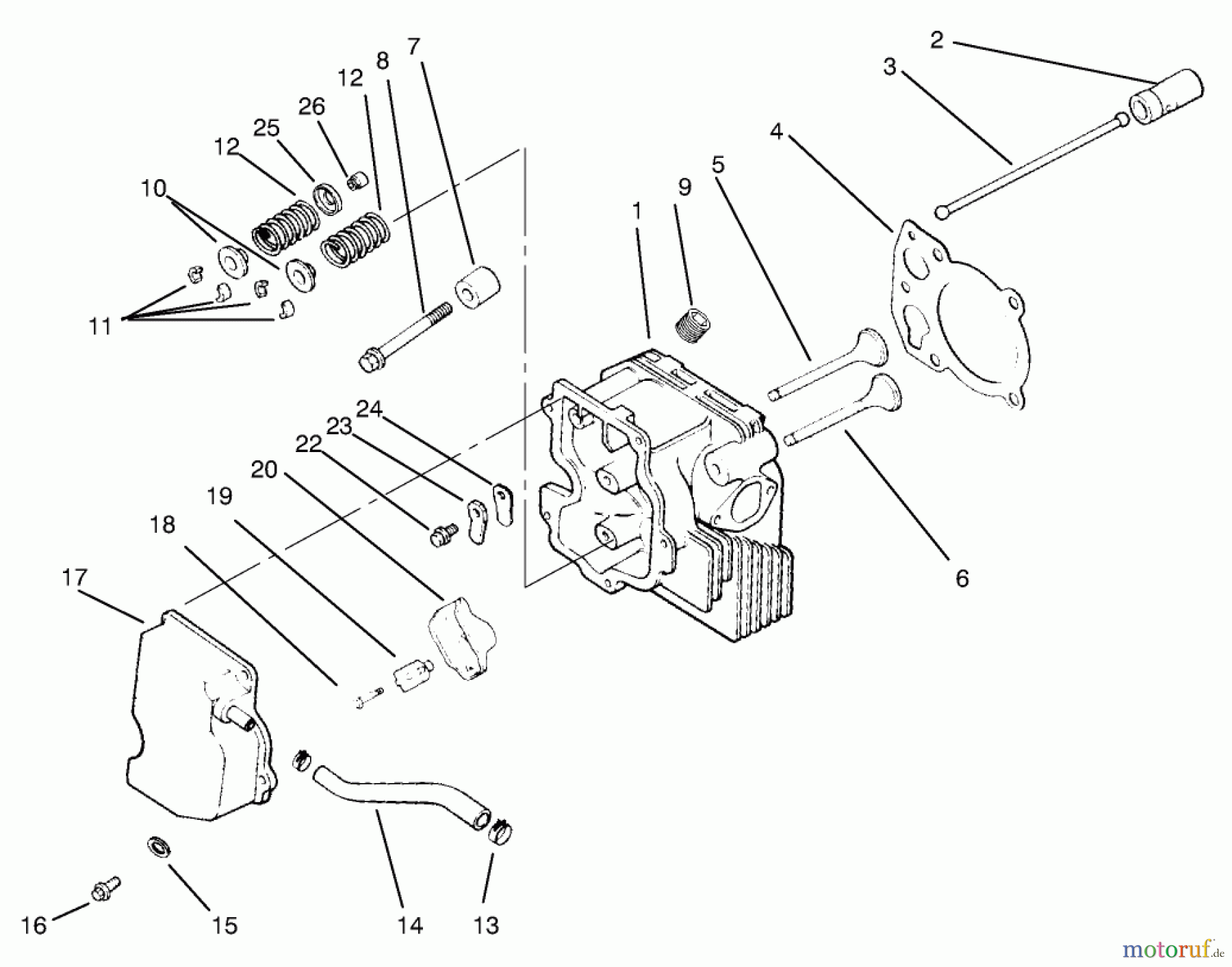 Toro Neu Mowers, Lawn & Garden Tractor Seite 1 72045 (265-6) - Toro 265-6 Lawn and Garden Tractor, 1998 (8900400-8999999) CYLINDER HEAD/VALVE/BREATHER