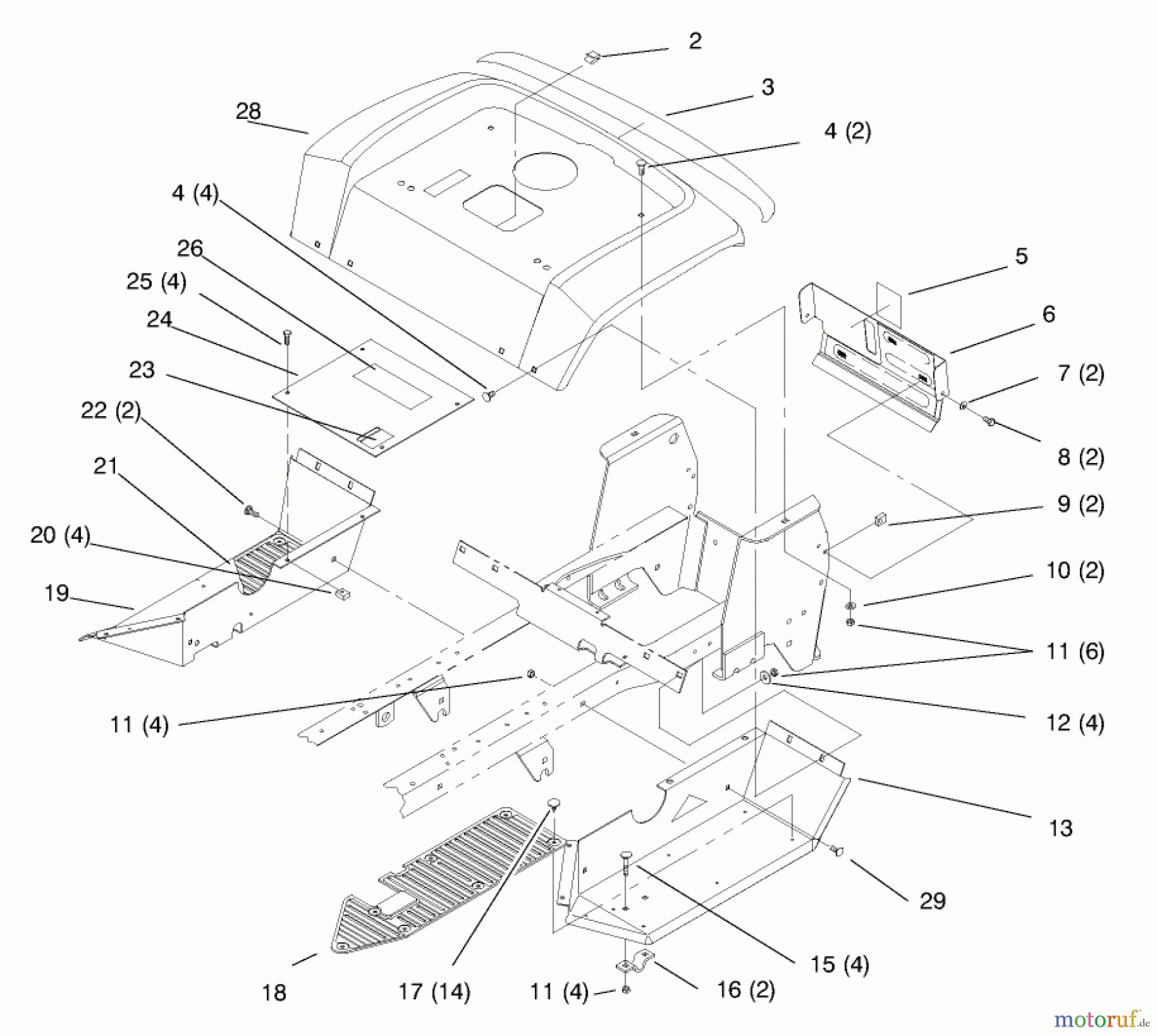 Toro Neu Mowers, Lawn & Garden Tractor Seite 1 72045 (265-6) - Toro 265-6 Lawn and Garden Tractor, 1998 (8900400-8999999) FENDER AND FOOTREST