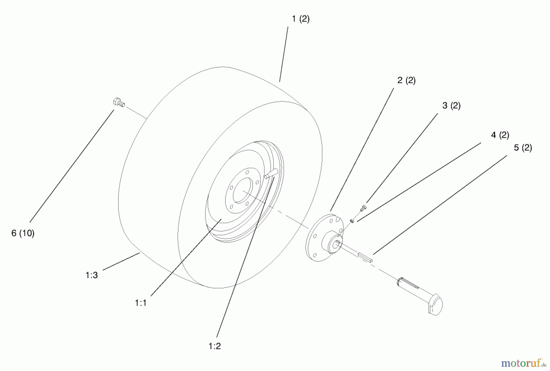 Toro Neu Mowers, Lawn & Garden Tractor Seite 1 72045 (265-6) - Toro 265-6 Lawn and Garden Tractor, 1998 (8900400-8999999) REAR WHEEL