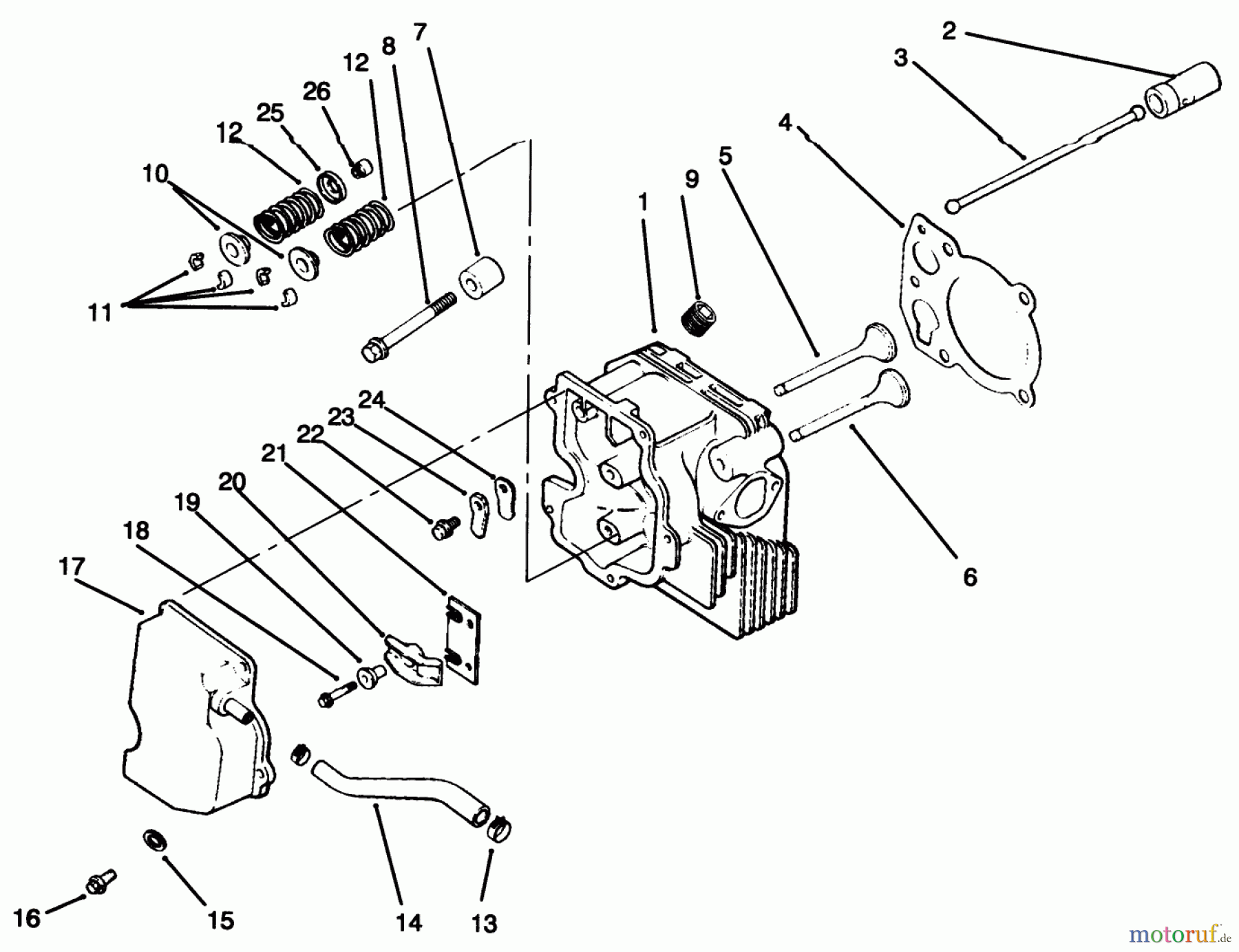 Toro Neu Mowers, Lawn & Garden Tractor Seite 1 72046 (265-H) - Toro 265-H Lawn and Garden Tractor, 1996 (6900001-6999999) CYLINDER HEAD/VALVE/BREATHER