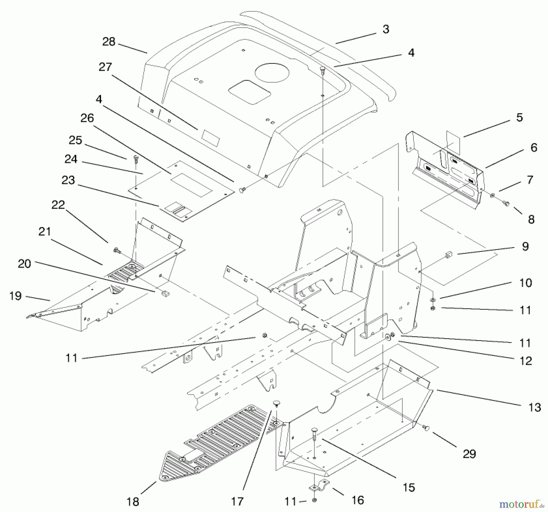  Toro Neu Mowers, Lawn & Garden Tractor Seite 1 72070 (265-H) - Toro 265-H Lawn and Garden Tractor, 1999 (9900001-9999999) FENDER & FOOTRESTS ASSEMBLY