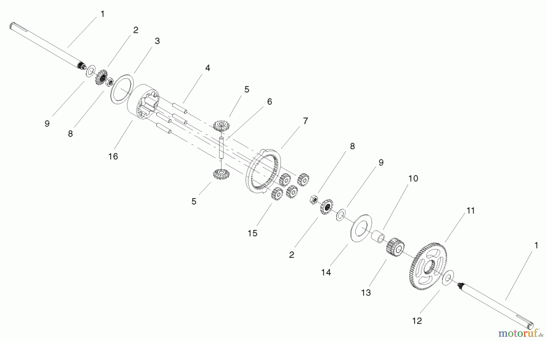  Toro Neu Mowers, Lawn & Garden Tractor Seite 1 72050 (265-H) - Toro 265-H Lawn and Garden Tractor, 2000 (200000001-200999999) DIFFERENTIAL GEAR ASSEMBLY