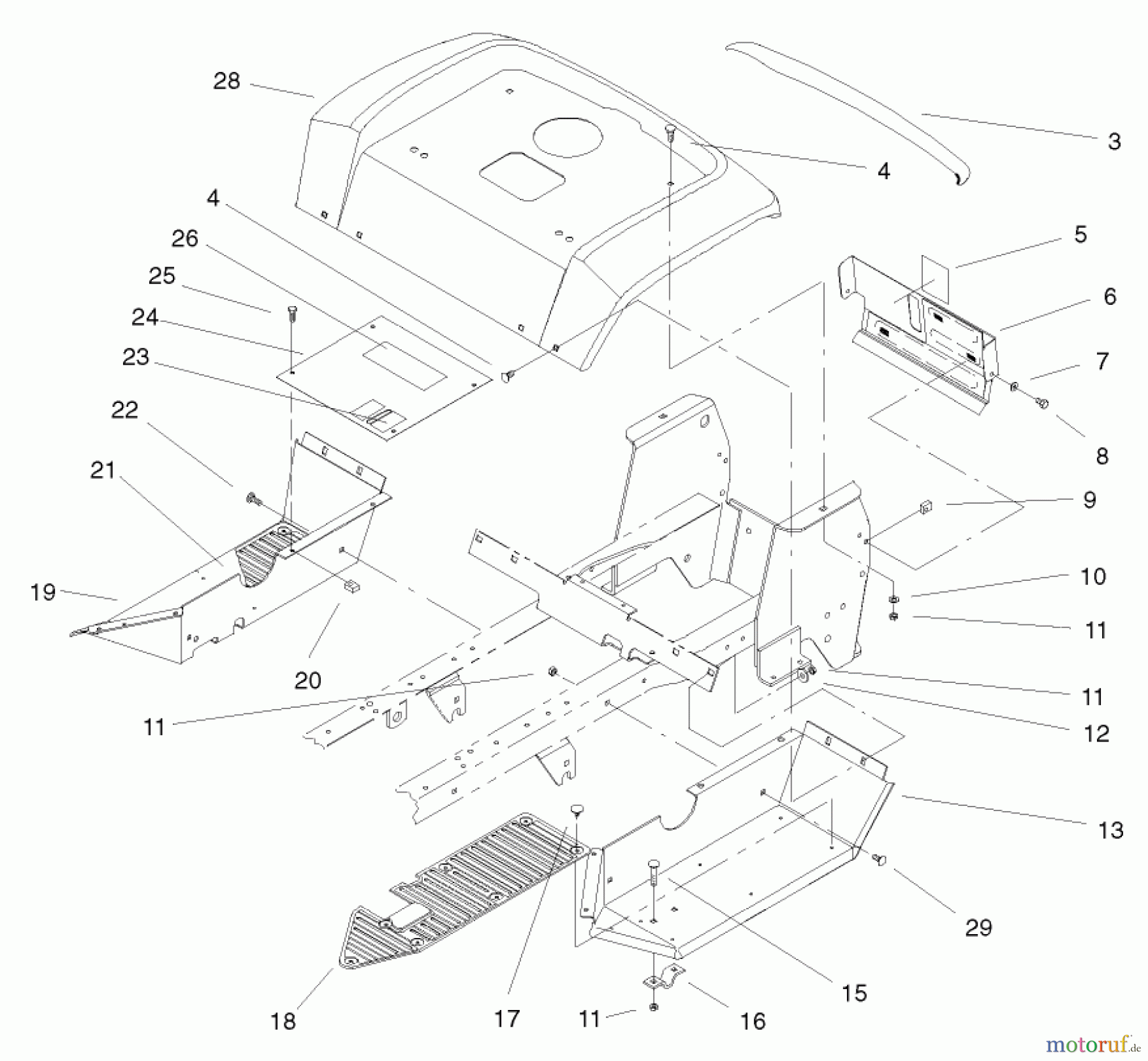 Toro Neu Mowers, Lawn & Garden Tractor Seite 1 72071 (265-H) - Toro 265-H Lawn and Garden Tractor, 2000 (200000001-200999999) FENDER & FOOTREST ASSEMBLY
