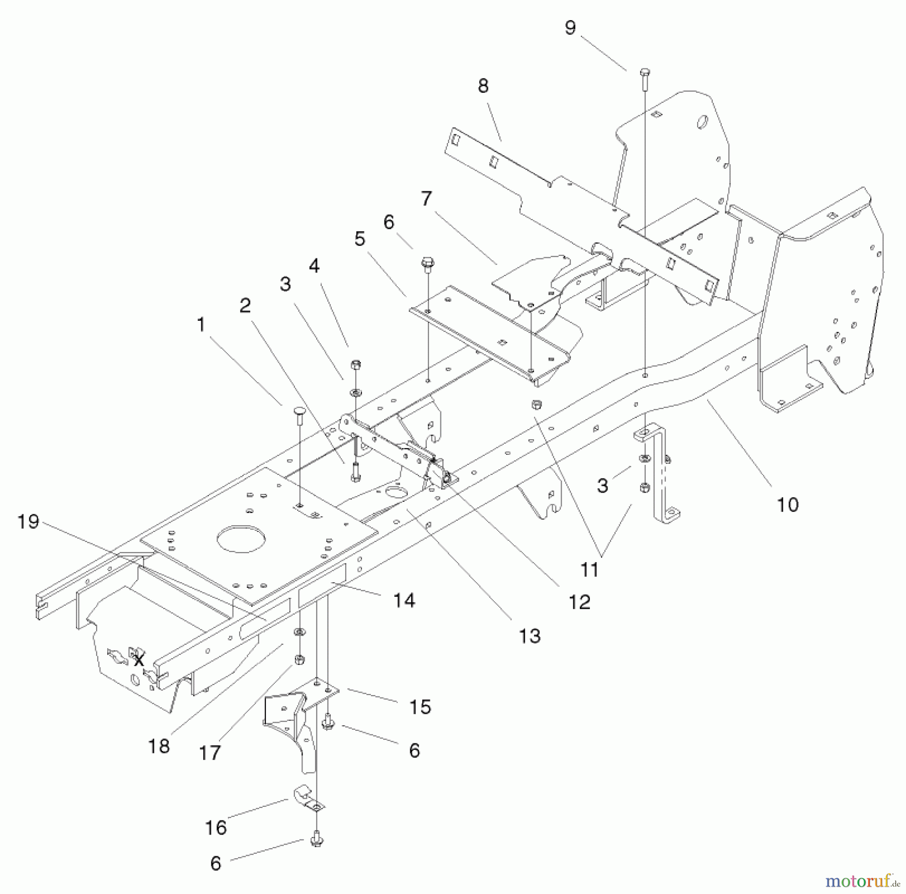 Toro Neu Mowers, Lawn & Garden Tractor Seite 1 72071 (265-H) - Toro 265-H Lawn and Garden Tractor, 2000 (200000001-200999999) FRAME ASSEMBLY