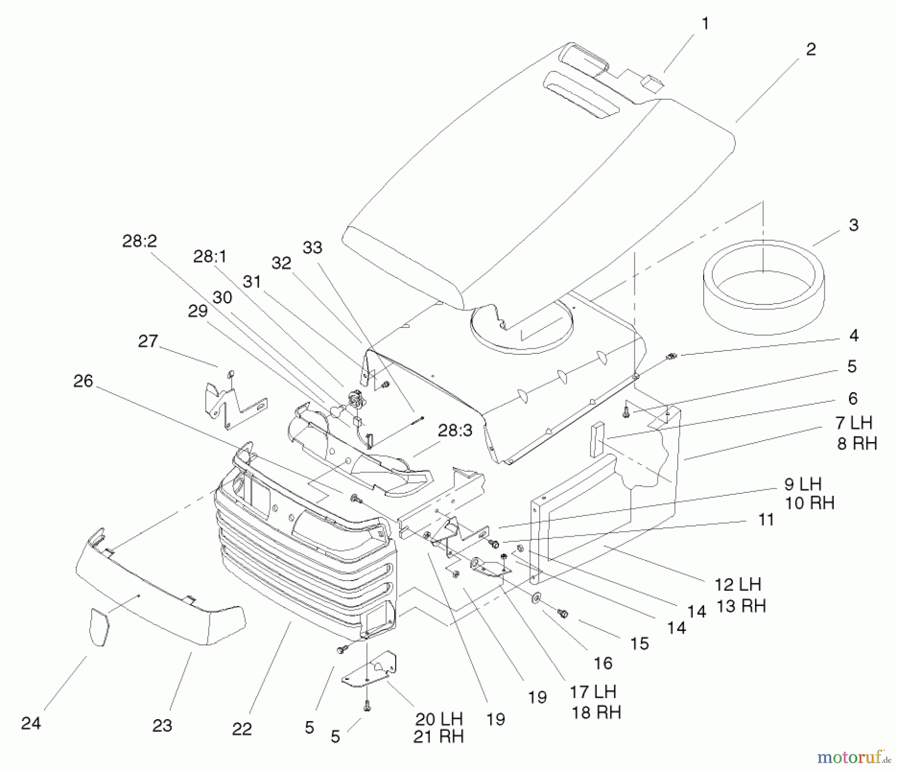  Toro Neu Mowers, Lawn & Garden Tractor Seite 1 72050 (265-H) - Toro 265-H Lawn and Garden Tractor, 2000 (200000001-200999999) HOOD & GRILL ASSEMBLY
