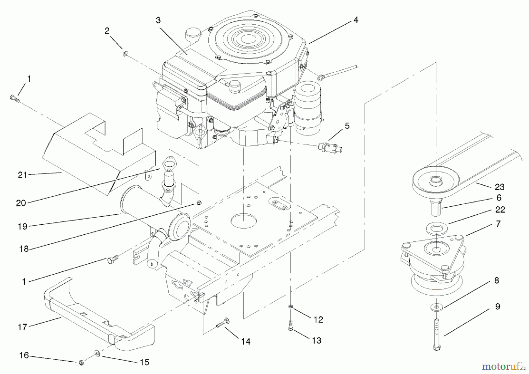  Toro Neu Mowers, Lawn & Garden Tractor Seite 1 72051 (265-H) - Toro 265-H Lawn and Garden Tractor, 2002 (220000001-220999999) ENGINE, MUFFLER AND PTO ASSEMBLY