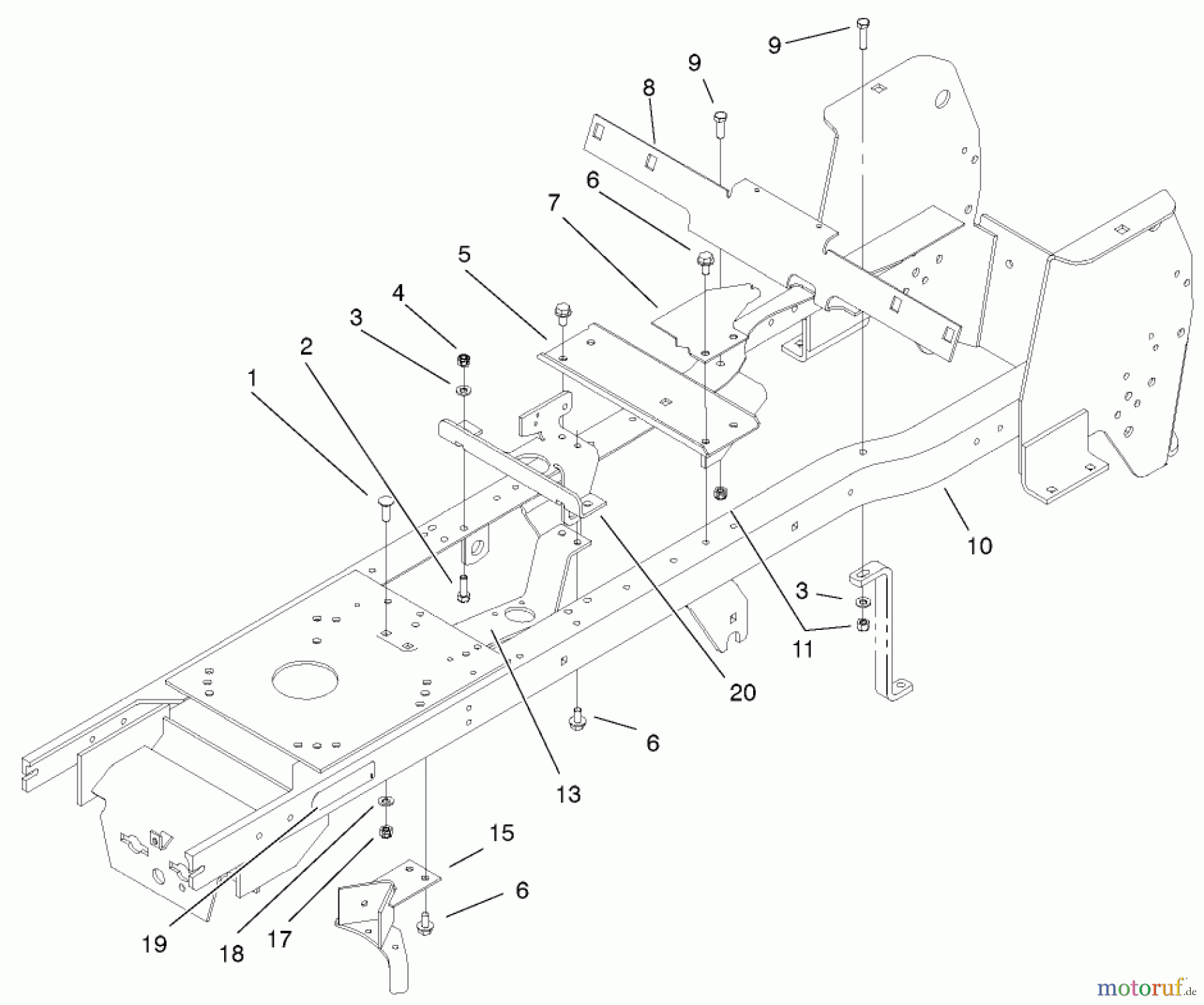  Toro Neu Mowers, Lawn & Garden Tractor Seite 1 72051 (265-H) - Toro 265-H Lawn and Garden Tractor, 2002 (220000001-220999999) FRAME ASSEMBLY