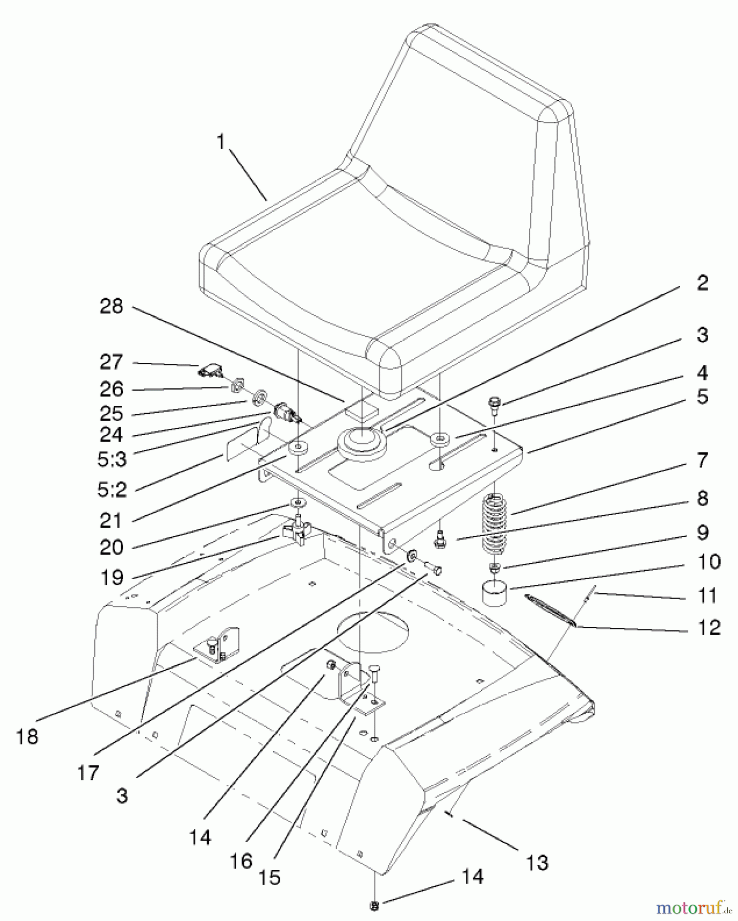 Toro Neu Mowers, Lawn & Garden Tractor Seite 1 72051 (265-H) - Toro 265-H Lawn and Garden Tractor, 2001 (210000001-210999999) SEAT ASSEMBLY