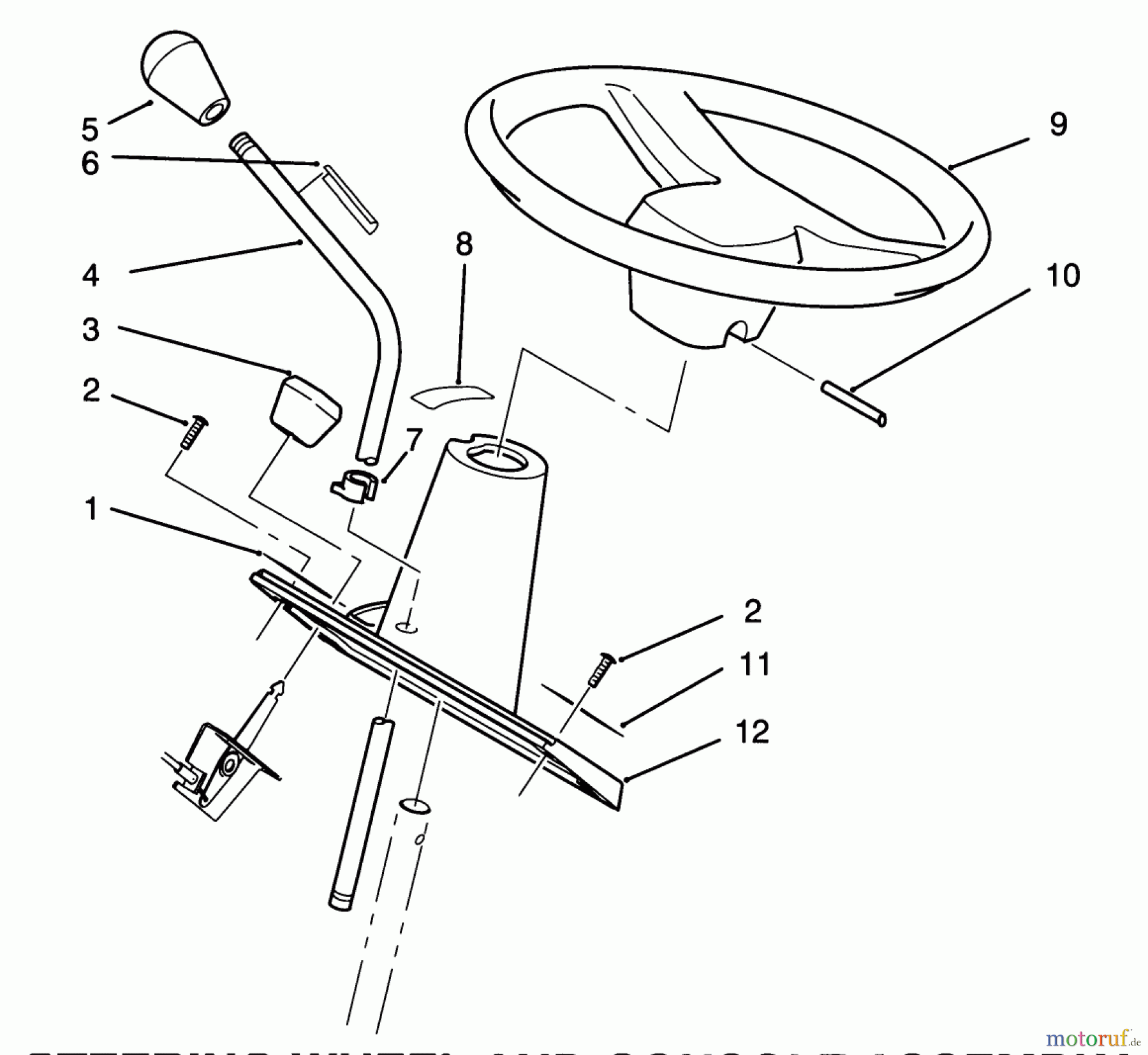 Toro Neu Mowers, Lawn & Garden Tractor Seite 1 72081 (246-H) - Toro 246-H Yard Tractor, 1993 (3900001-3999999) STEERING WHEEL AND CONSOLE ASSEMBLY
