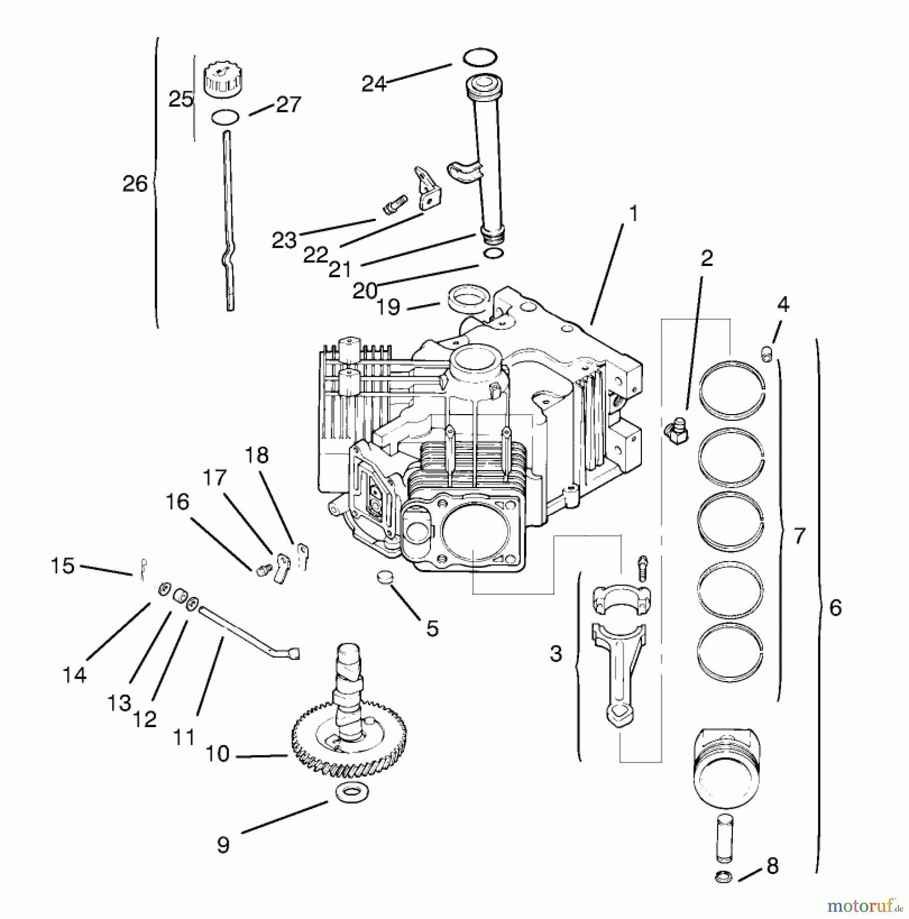 Toro Neu Mowers, Lawn & Garden Tractor Seite 1 72085 (267-H) - Toro 267-H Lawn and Garden Tractor, 1998 (8900400-8999999) CRANKCASE