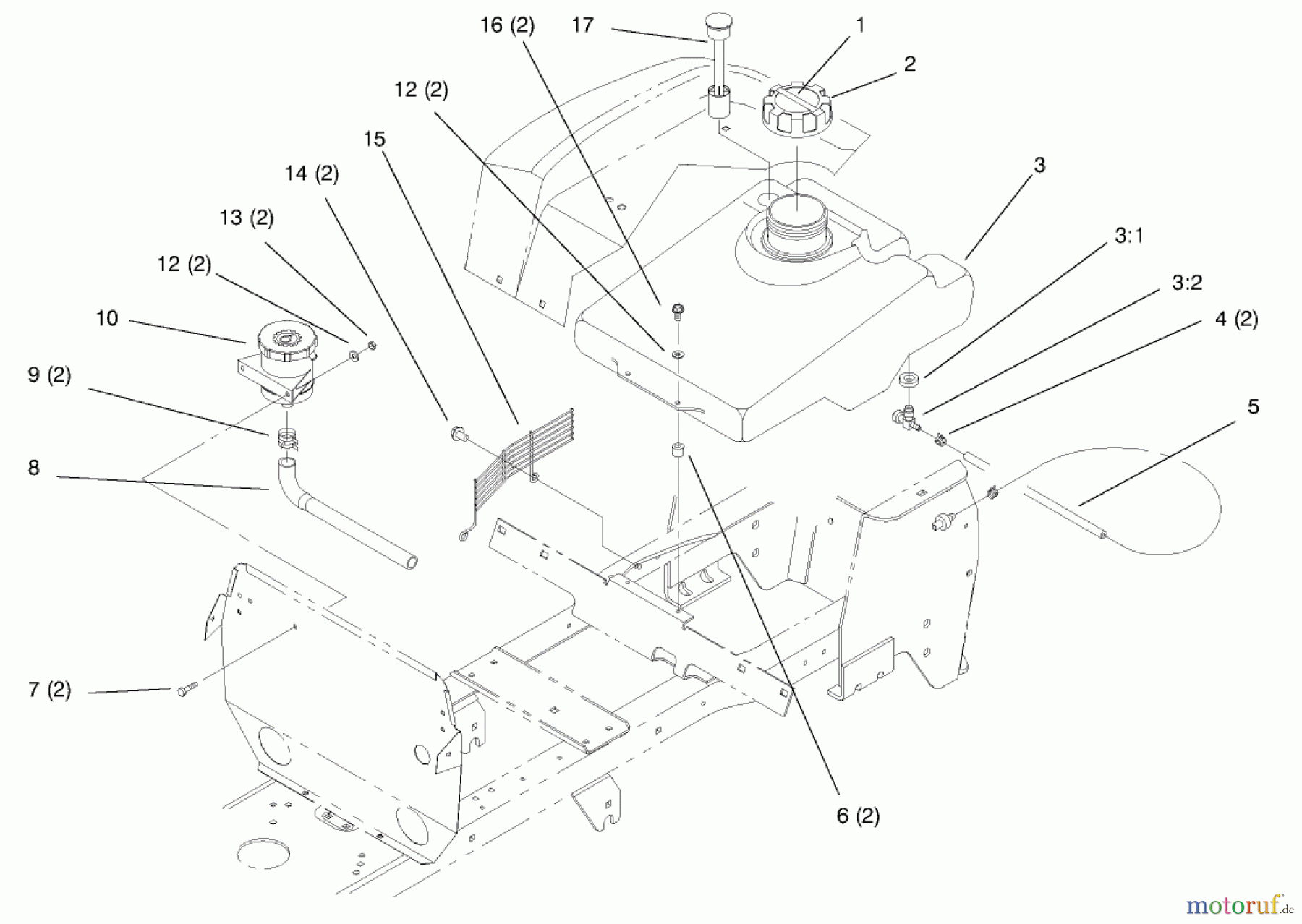Toro Neu Mowers, Lawn & Garden Tractor Seite 1 72085 (267-H) - Toro 267-H Lawn and Garden Tractor, 1998 (8900400-8999999) FUEL TANK AND HYDRO RESERVOIR