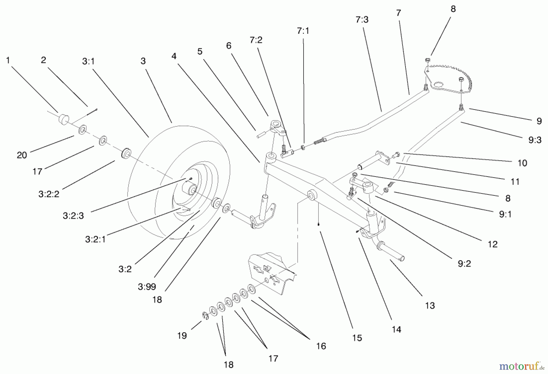 Toro Neu Mowers, Lawn & Garden Tractor Seite 1 72086 (268-H) - Toro 268-H Lawn and Garden Tractor, 1999 (9900001-9999999) FRONT AXLE ASSEMBLY