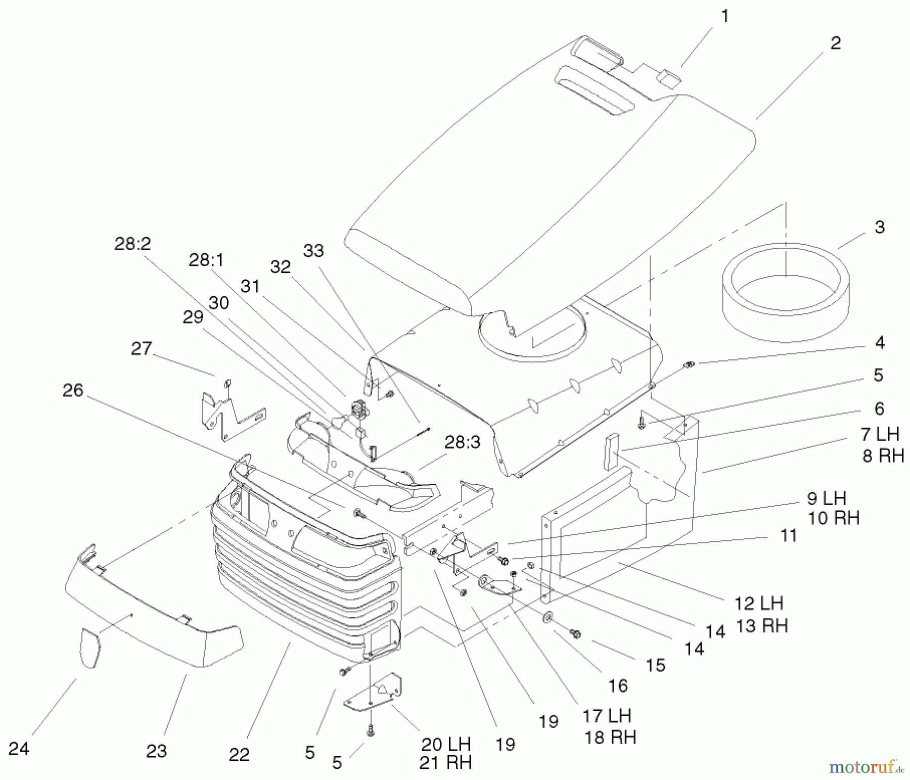 Toro Neu Mowers, Lawn & Garden Tractor Seite 1 72087 (268-H) - Toro 268-H Lawn and Garden Tractor, 2000 (200000001-200999999) HOOD & GRILL ASSEMBLY