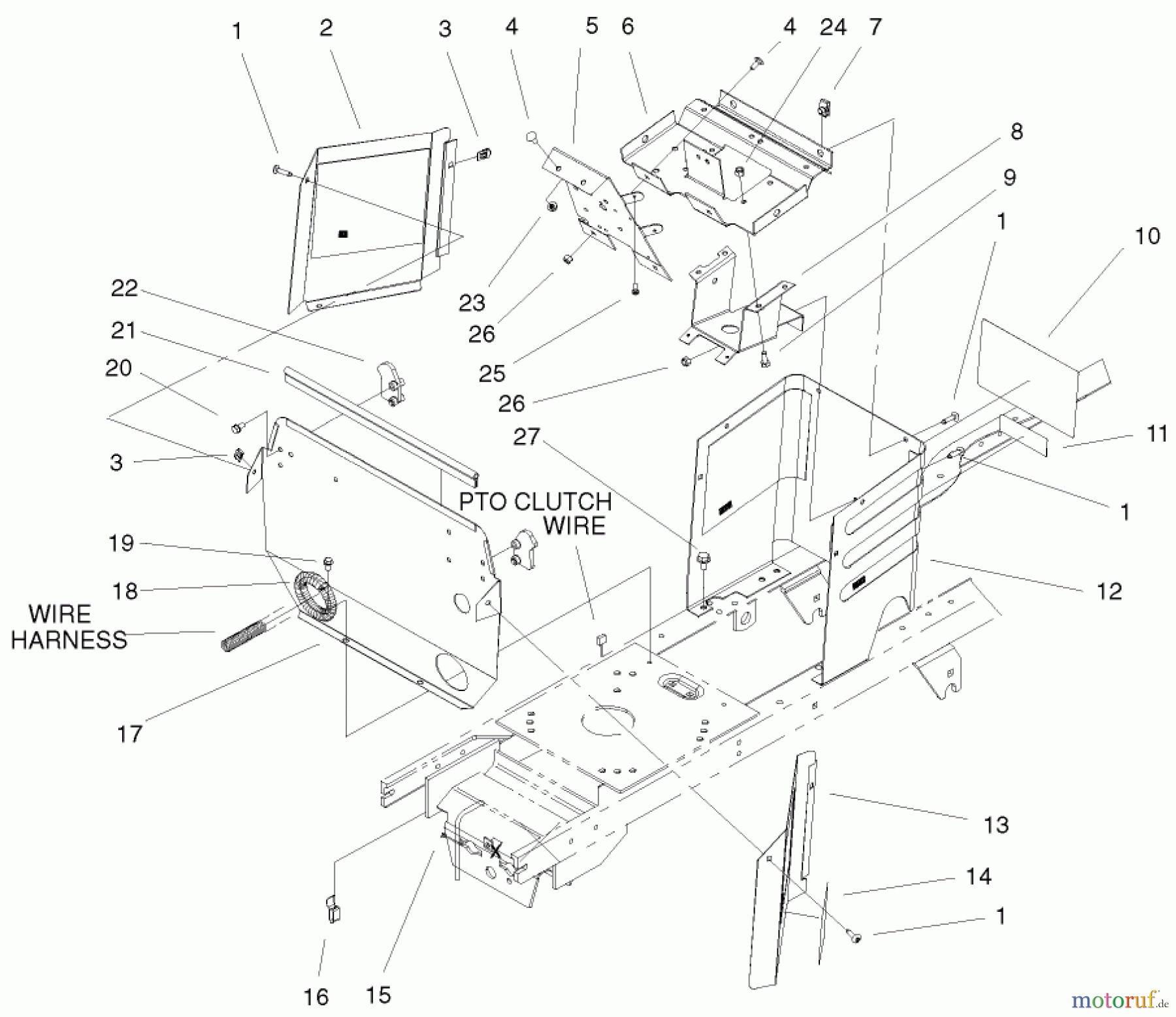  Toro Neu Mowers, Lawn & Garden Tractor Seite 1 72107 (268-HE) - Toro 268-HE Lawn and Garden Tractor, 2000 (200000001-200999999) HOODSTAND & FIREWALL ASSEMBLY