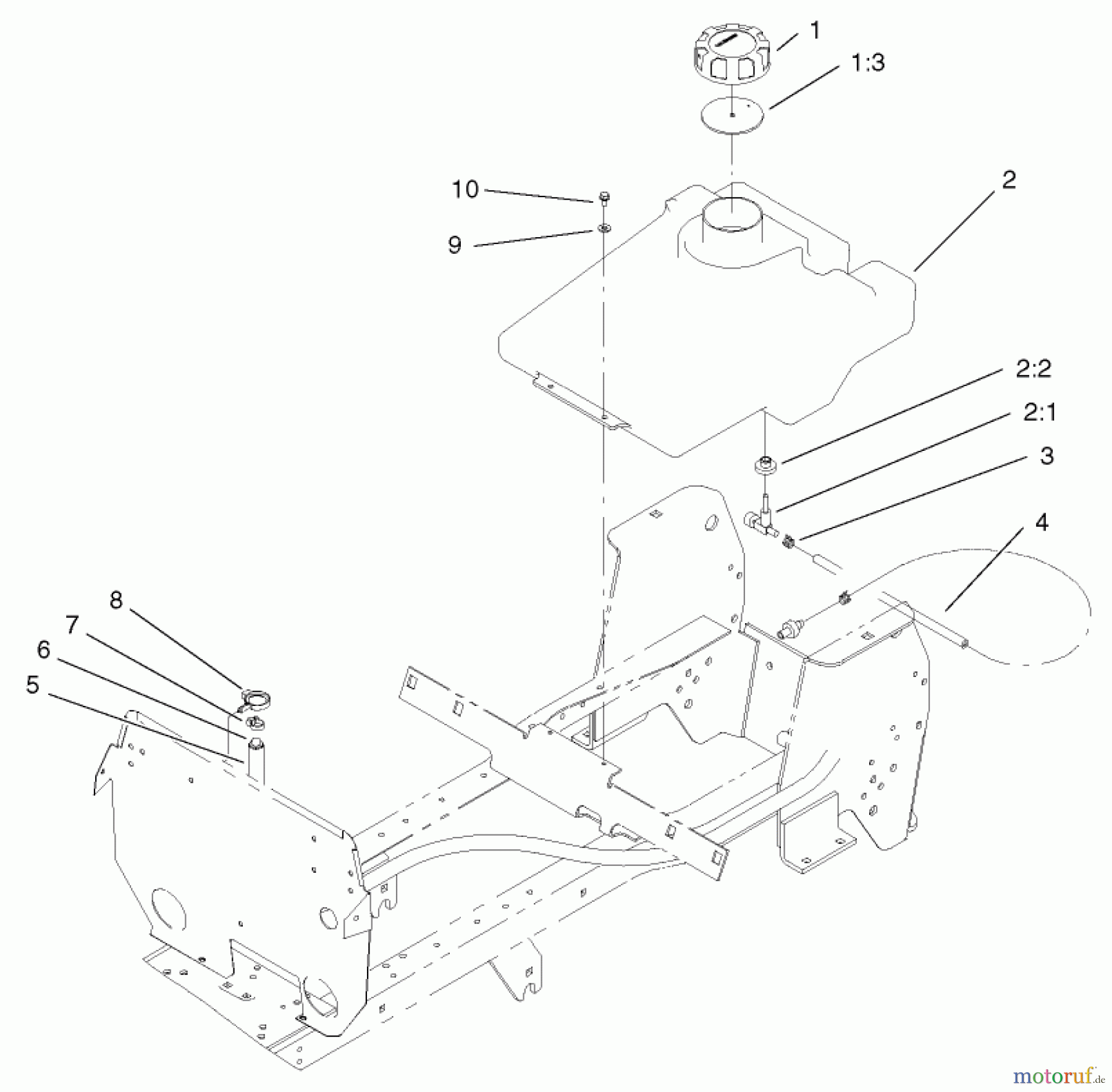 Toro Neu Mowers, Lawn & Garden Tractor Seite 1 72107 (268-HE) - Toro 268-HE Lawn and Garden Tractor, 2001 (210000001-210999999) FUEL TANK ASSEMBLY