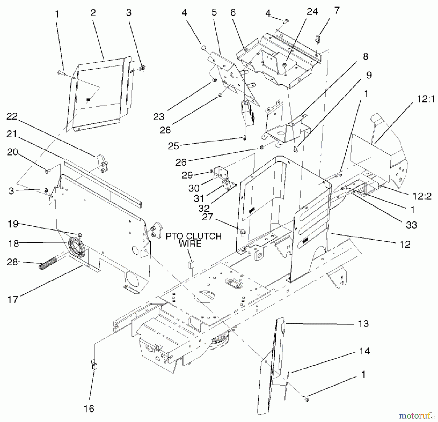 Toro Neu Mowers, Lawn & Garden Tractor Seite 1 72107 (268-HE) - Toro 268-HE Lawn and Garden Tractor, 2001 (210000001-210999999) HOODSTAND AND FIREWALL ASSEMBLY