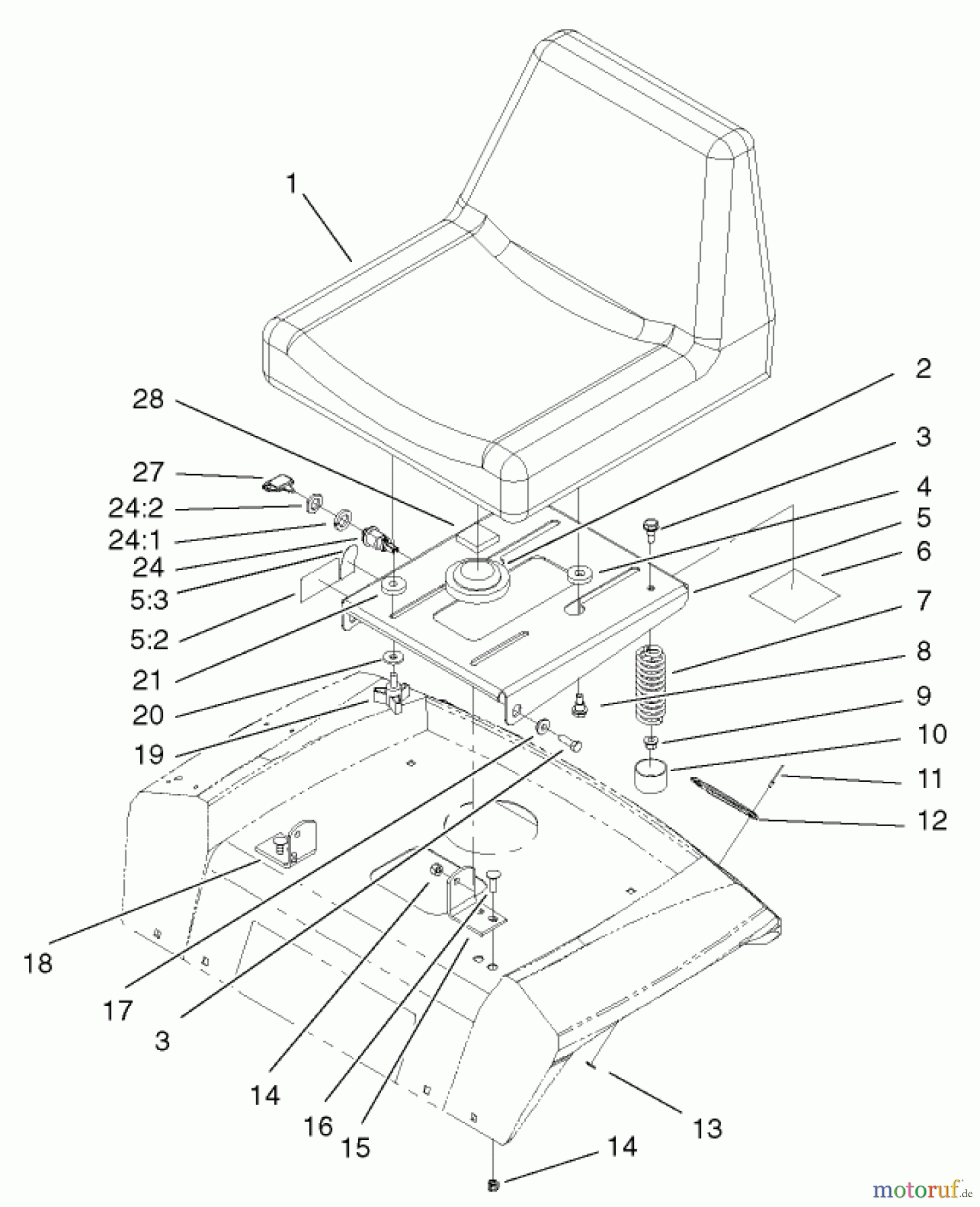 Toro Neu Mowers, Lawn & Garden Tractor Seite 1 72107 (268-HE) - Toro 268-HE Lawn and Garden Tractor, 2001 (210000001-210999999) SEAT ASSEMBLY