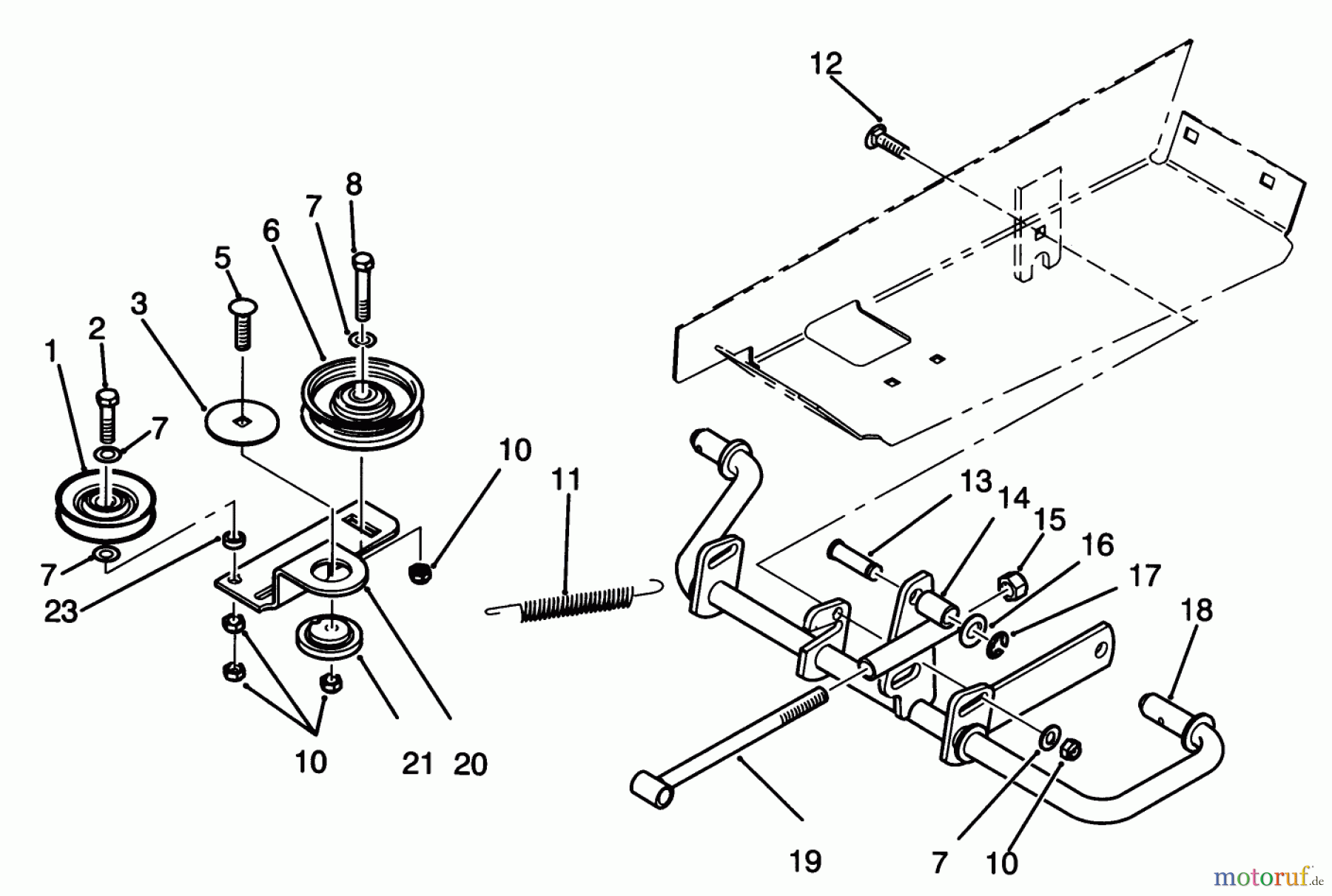  Toro Neu Mowers, Lawn & Garden Tractor Seite 1 72101 (246-H) - Toro 246-H Yard Tractor, 1993 (3900001-3999999) IDLER AND PEDAL SHAFT ASSEMBLY