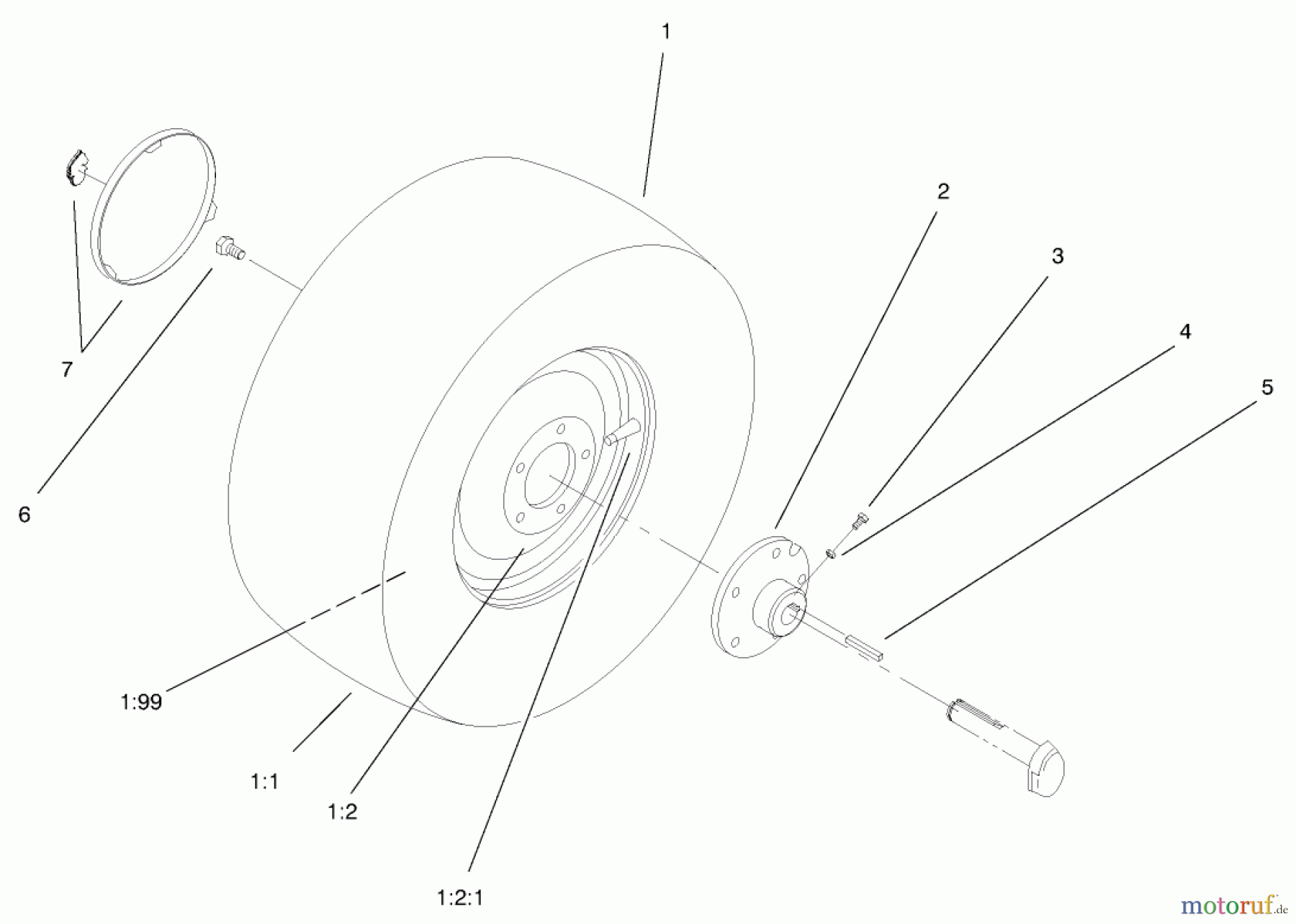Toro Neu Mowers, Lawn & Garden Tractor Seite 1 72106 (270-H) - Toro 270-H Lawn and Garden Tractor, 1999 (9900001-9999999) REAR WHEEL ASSEMBLY