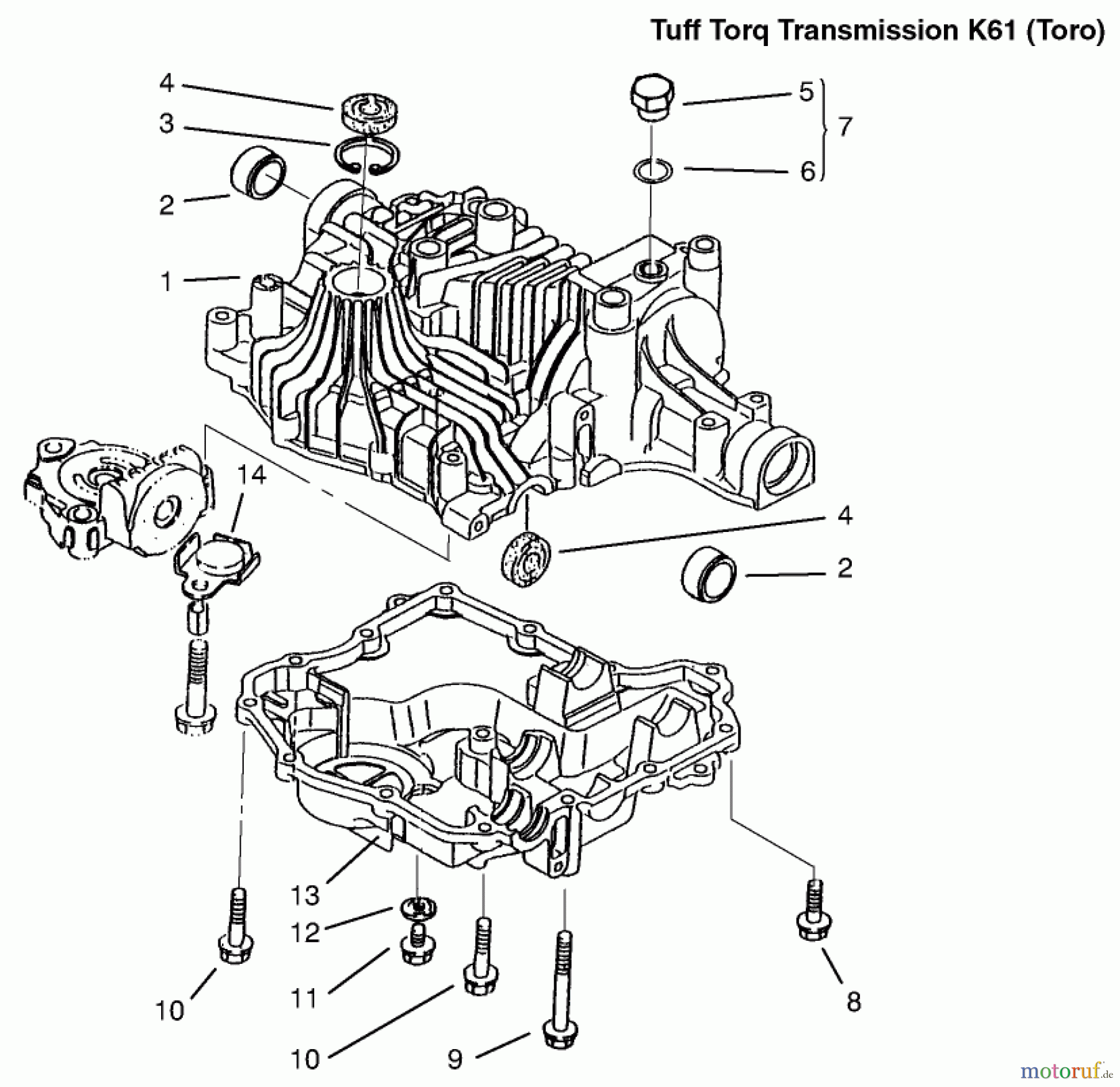 Toro Neu Mowers, Lawn & Garden Tractor Seite 1 72106 (270-H) - Toro 270-H Lawn and Garden Tractor, 1999 (9900001-9999999) TRANSAXLE CASE