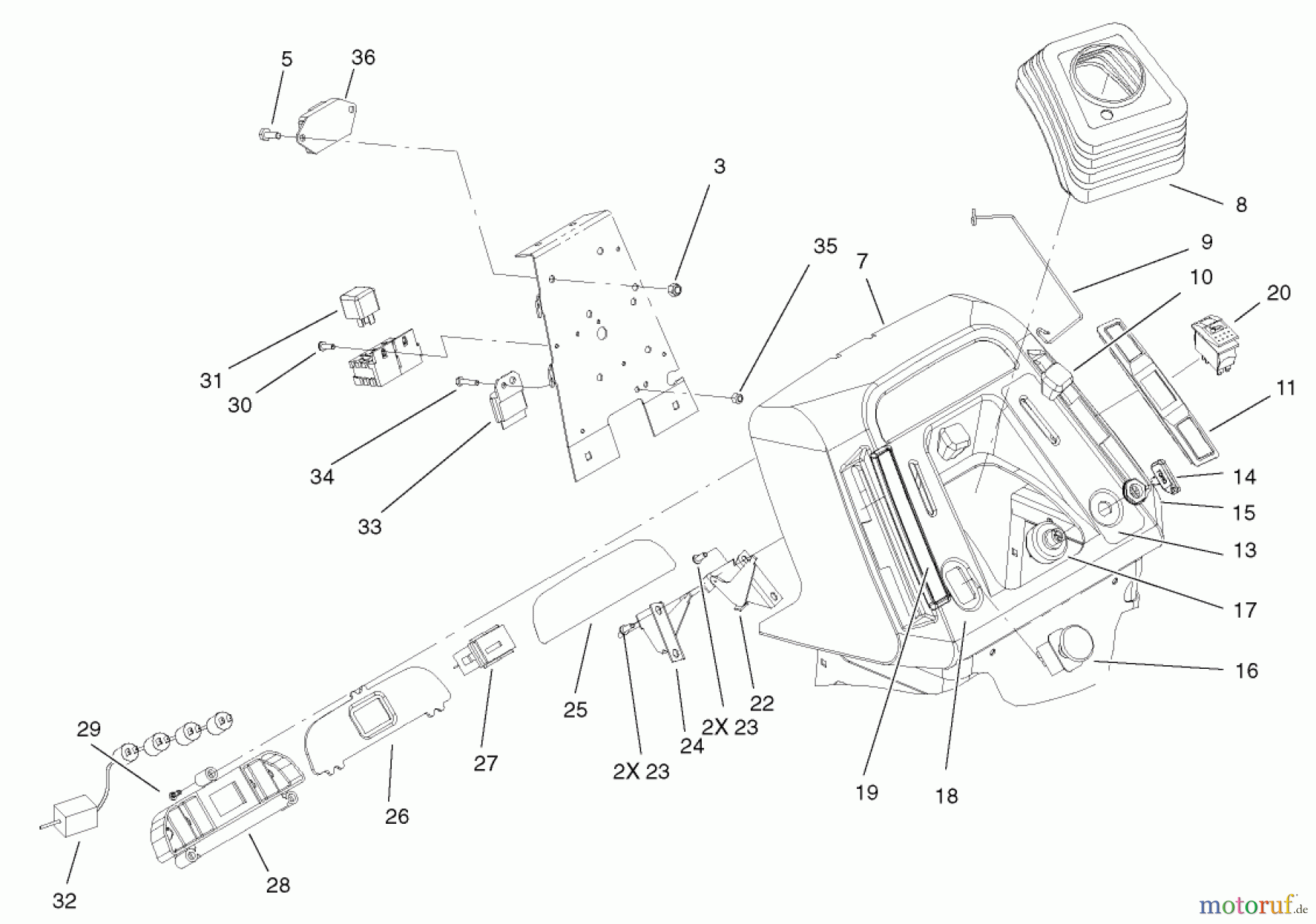 Toro Neu Mowers, Lawn & Garden Tractor Seite 1 72107 (268-HE) - Toro 268-HE Lawn and Garden Tractor, 2003 (230000001-230999999) DASH ASSEMBLY