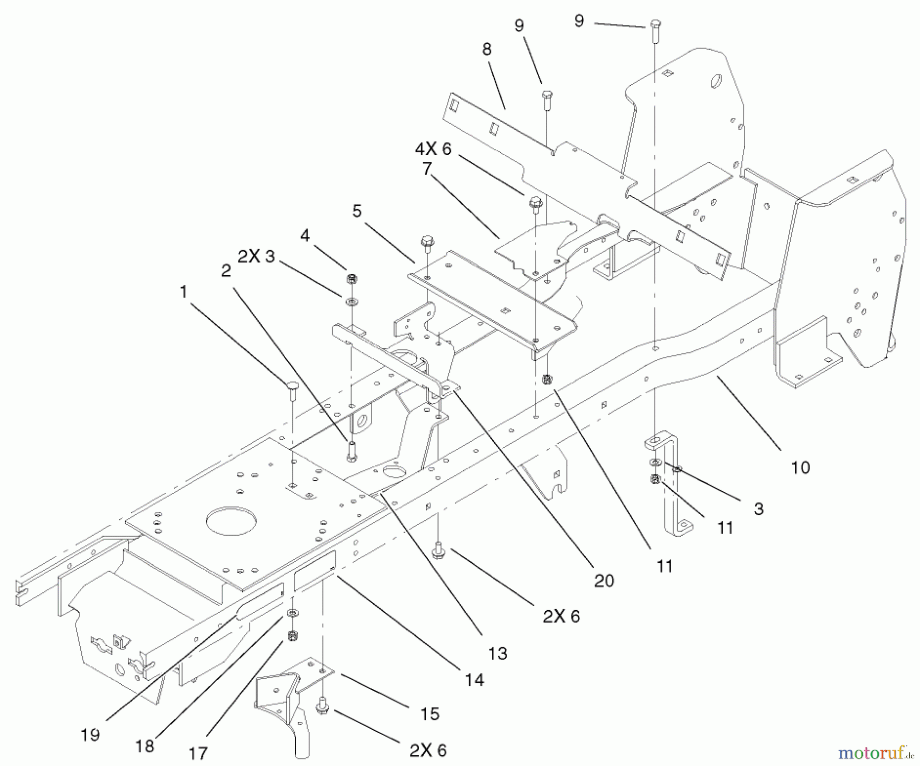 Toro Neu Mowers, Lawn & Garden Tractor Seite 1 72107 (268-HE) - Toro 268-HE Lawn and Garden Tractor, 2003 (230000001-230999999) FRAME ASSEMBLY