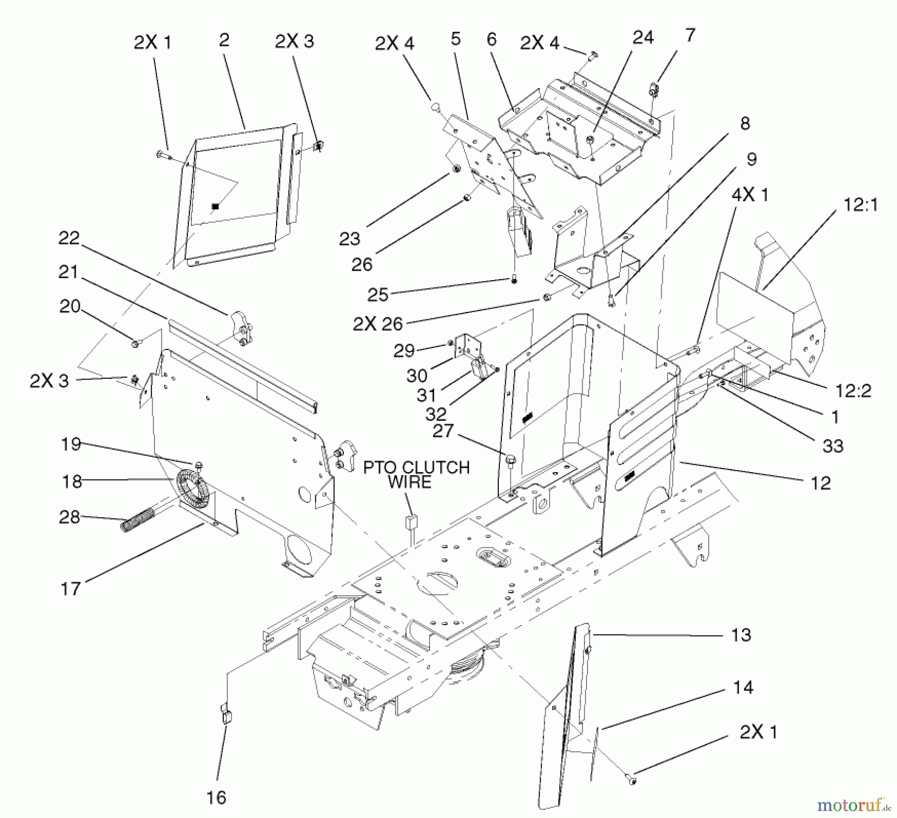 Toro Neu Mowers, Lawn & Garden Tractor Seite 1 72107 (268-HE) - Toro 268-HE Lawn and Garden Tractor, 2003 (230000001-230999999) HOODSTAND AND FIREWALL ASSEMBLY