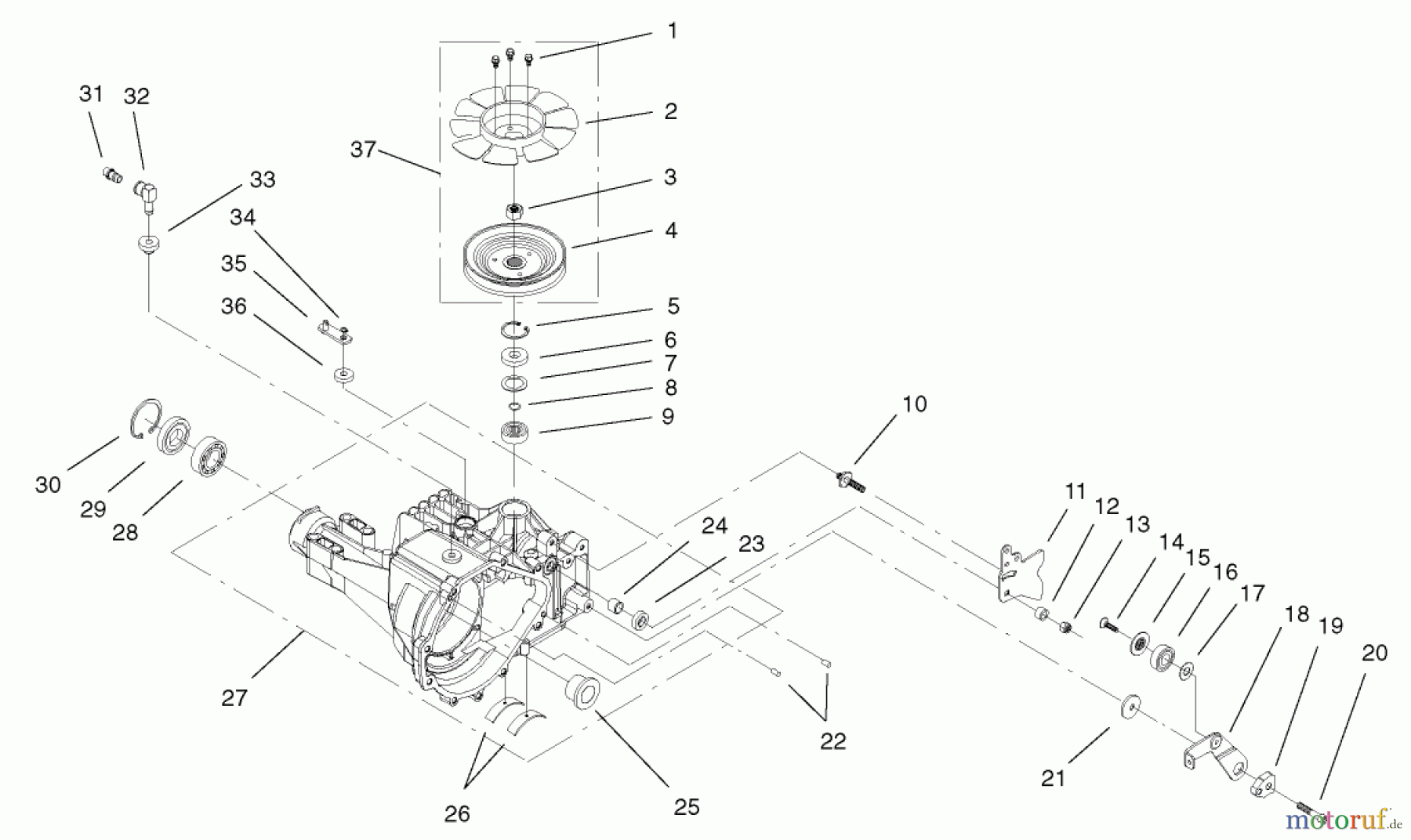 Toro Neu Mowers, Lawn & Garden Tractor Seite 1 72107 (268-HE) - Toro 268-HE Lawn and Garden Tractor, 2003 (230000001-230999999) HOUSING AND FAN ASSEMBLY