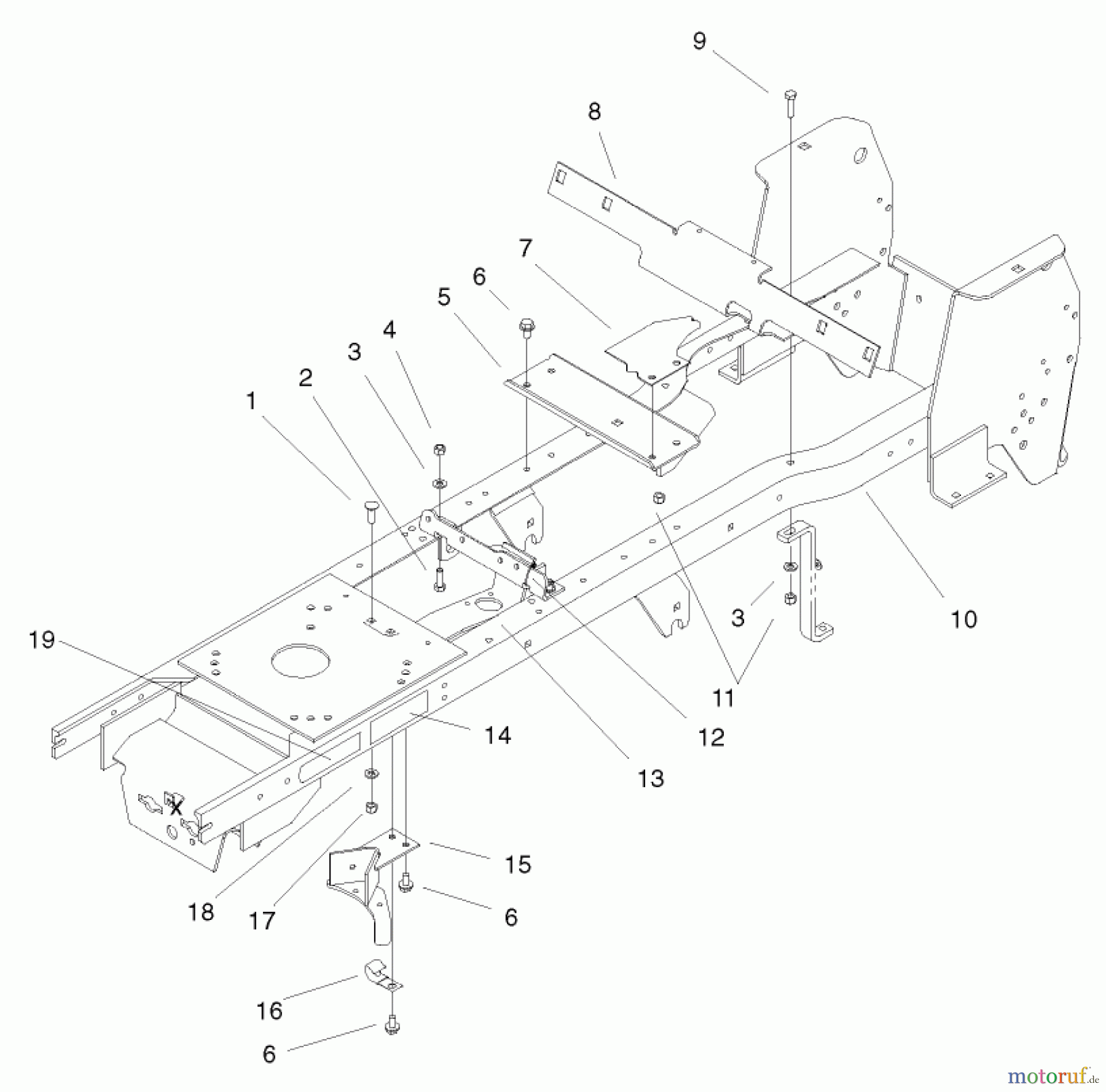 Toro Neu Mowers, Lawn & Garden Tractor Seite 1 72108 (270-H) - Toro 270-H Lawn and Garden Tractor, 2000 (200000001-200999999) FRAME ASSEMBLY