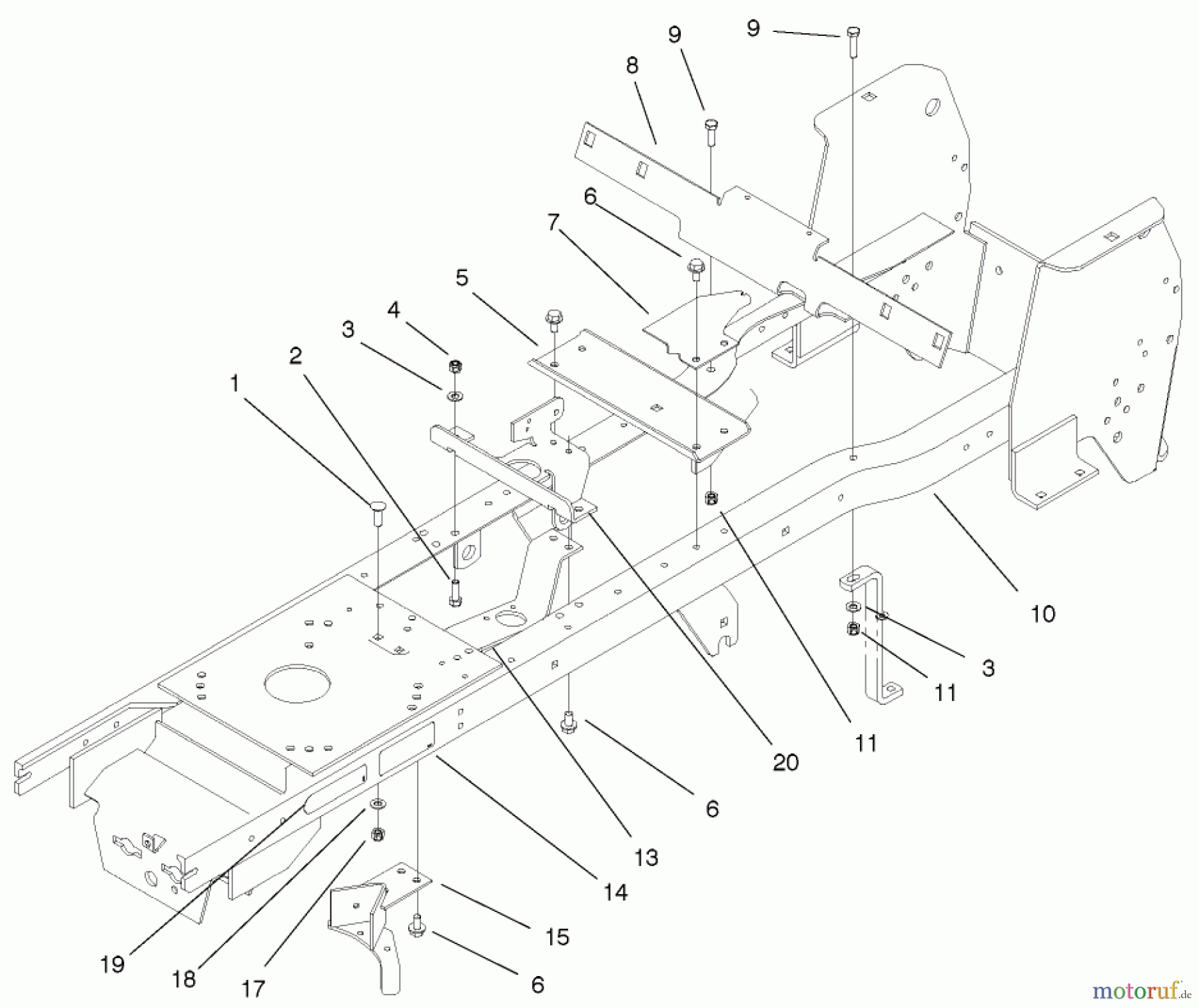  Toro Neu Mowers, Lawn & Garden Tractor Seite 1 72108 (270-H) - Toro 270-H Lawn and Garden Tractor, 2002 (220000001-220999999) FRAME ASSEMBLY