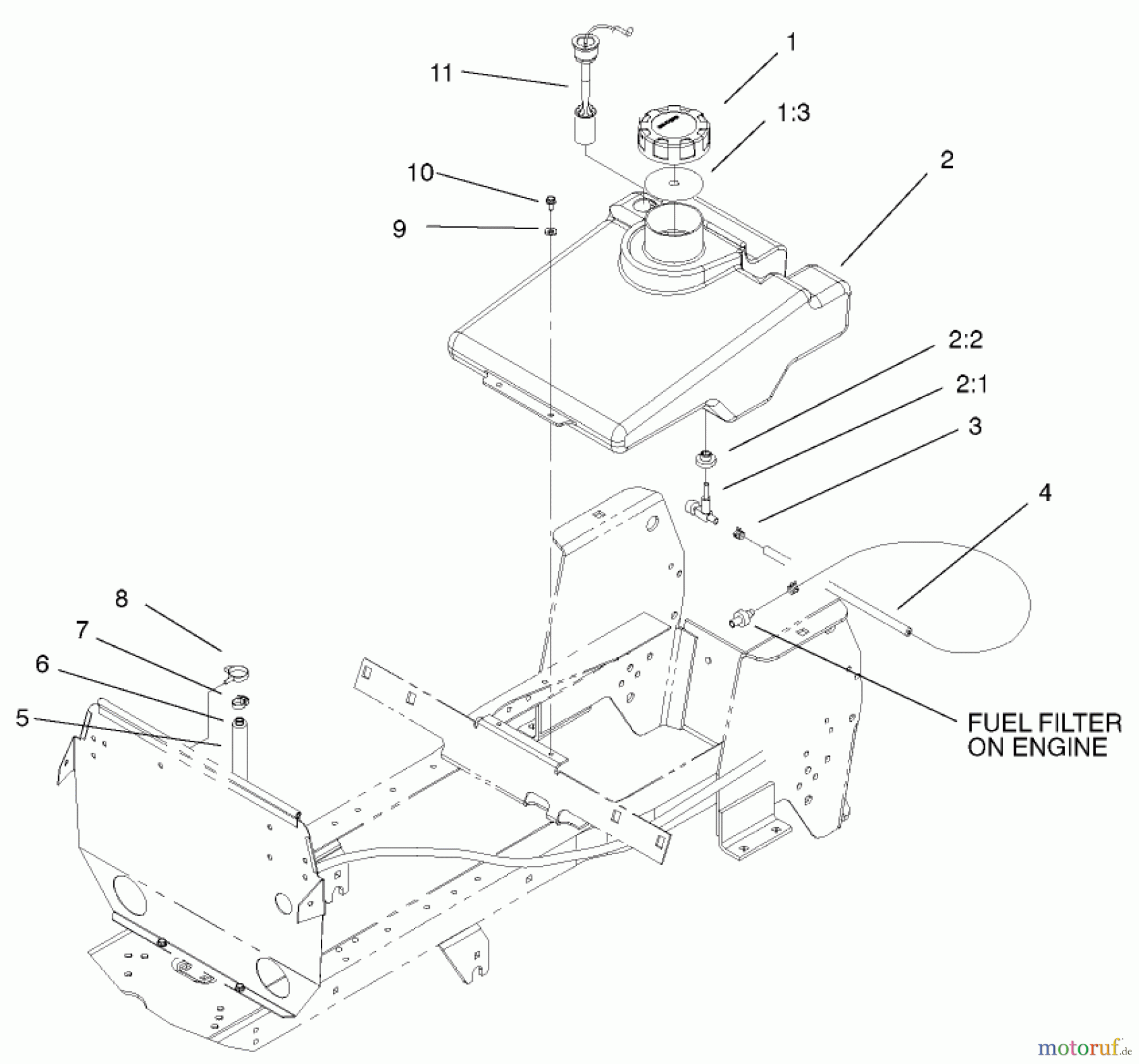 Toro Neu Mowers, Lawn & Garden Tractor Seite 1 72108 (270-H) - Toro 270-H Lawn and Garden Tractor, 2002 (220000001-220999999) FUEL TANK ASSEMBLY