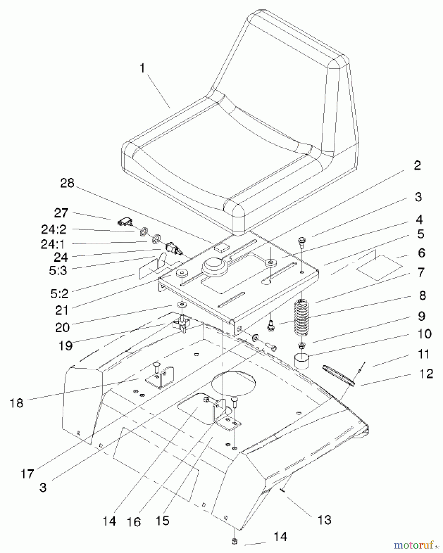 Toro Neu Mowers, Lawn & Garden Tractor Seite 1 72108 (270-H) - Toro 270-H Lawn and Garden Tractor, 2002 (220000001-220999999) SEAT ASSEMBLY