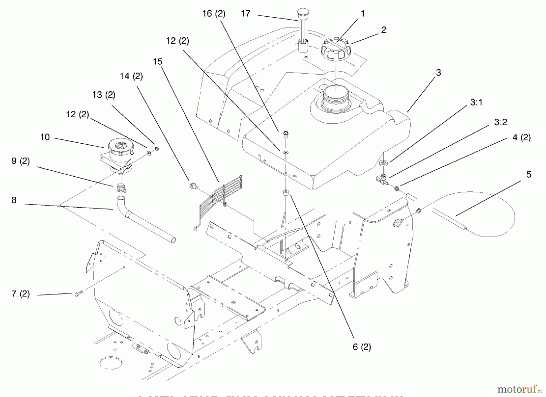 Toro Neu Mowers, Lawn & Garden Tractor Seite 1 72110 (270-H) - Toro 270-H Lawn and Garden Tractor, 1996 (6900001-6999999) FUEL TANK AND HYDRO RESERVOIR