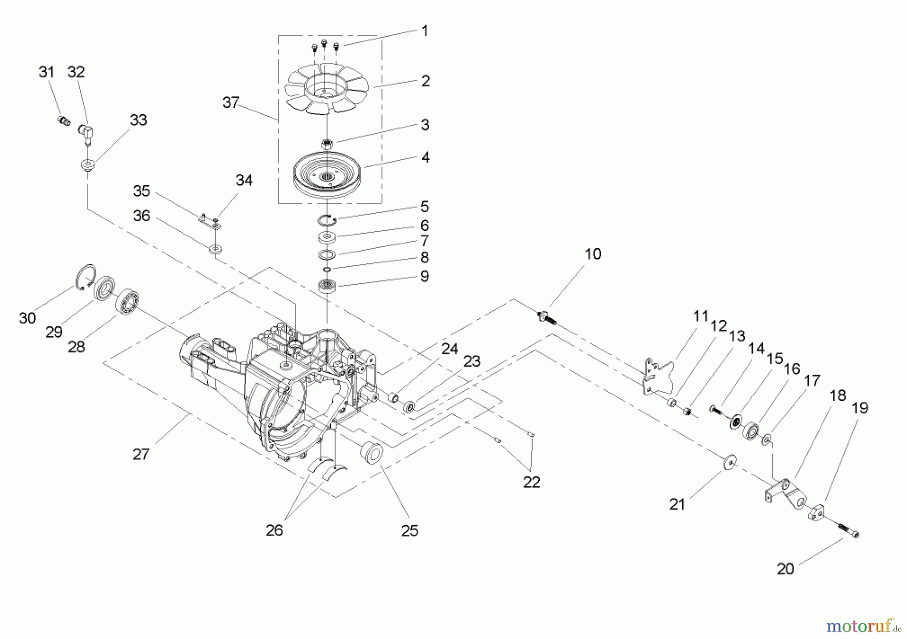 Toro Neu Mowers, Lawn & Garden Tractor Seite 1 72200 (410) - Toro 410 Garden Tractor, 2005 (250000001-250999999) HOUSING AND FAN ASSEMBLY TRANSAXLE ASSEMBLY NO. 104-4310