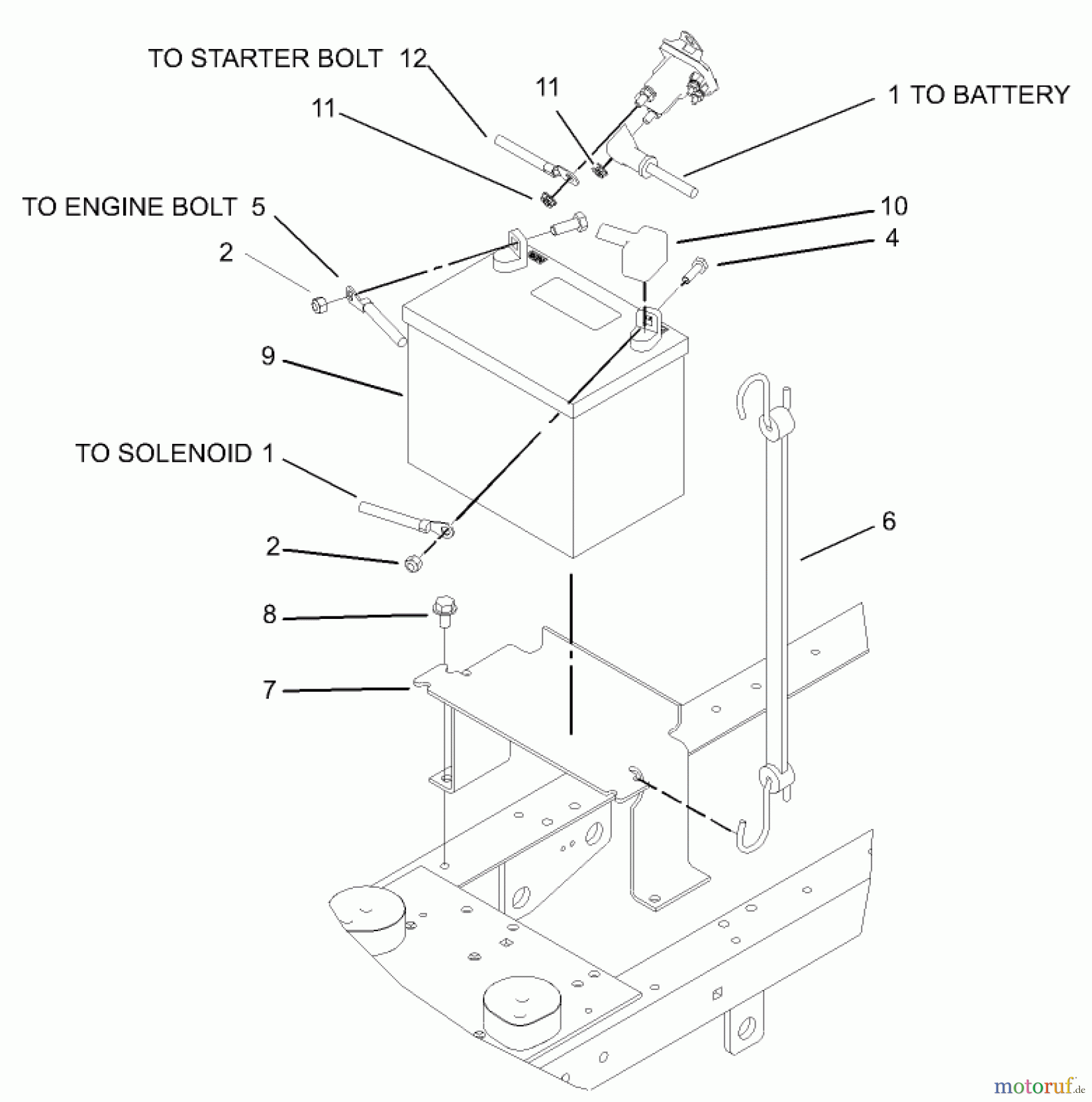 Toro Neu Mowers, Lawn & Garden Tractor Seite 1 72200 (416XT) - Toro 416XT Garden Tractor, 2003 (230000001-230999999) BATTERY ASSEMBLY