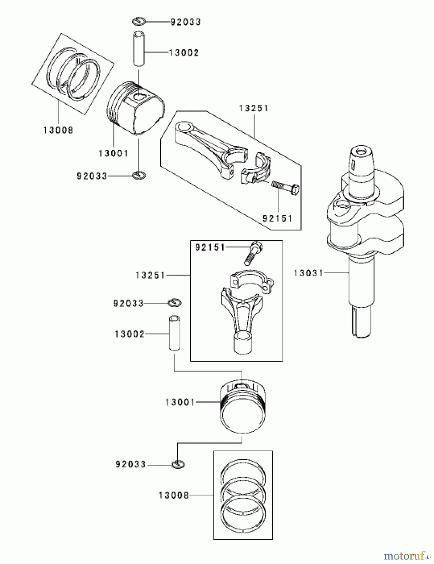 Toro Neu Mowers, Lawn & Garden Tractor Seite 1 72201 (417XT) - Toro 417XT Garden Tractor, 2003 (230000001-230999999) PISTON/CRANKSHAFT ASSEMBLY KAWASAKI FH541V-AS04