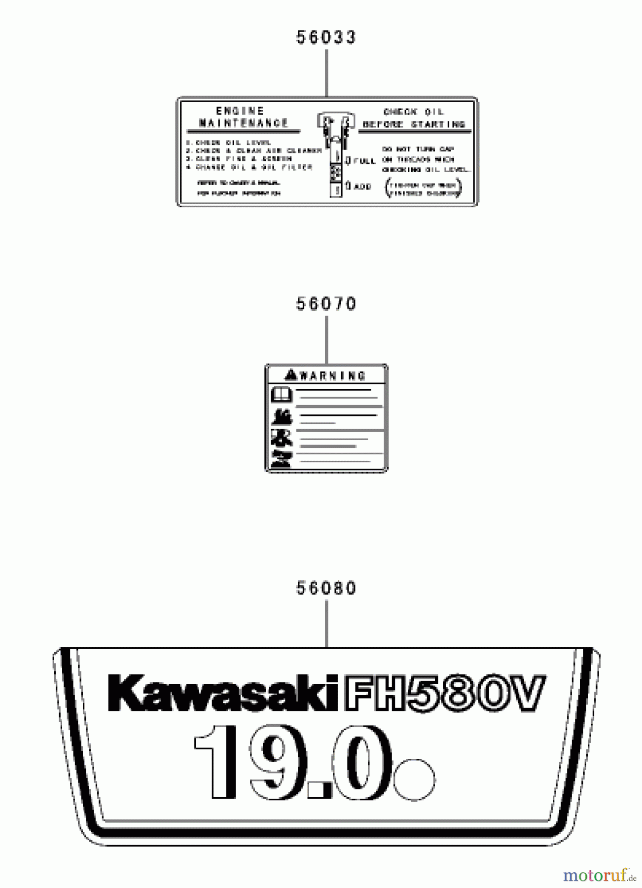 Toro Neu Mowers, Lawn & Garden Tractor Seite 1 72202 (419XT) - Toro 419XT Garden Tractor, 2003 (230000001-230999999) DECAL ASSEMBLY KAWASAKI FH580V-AS06