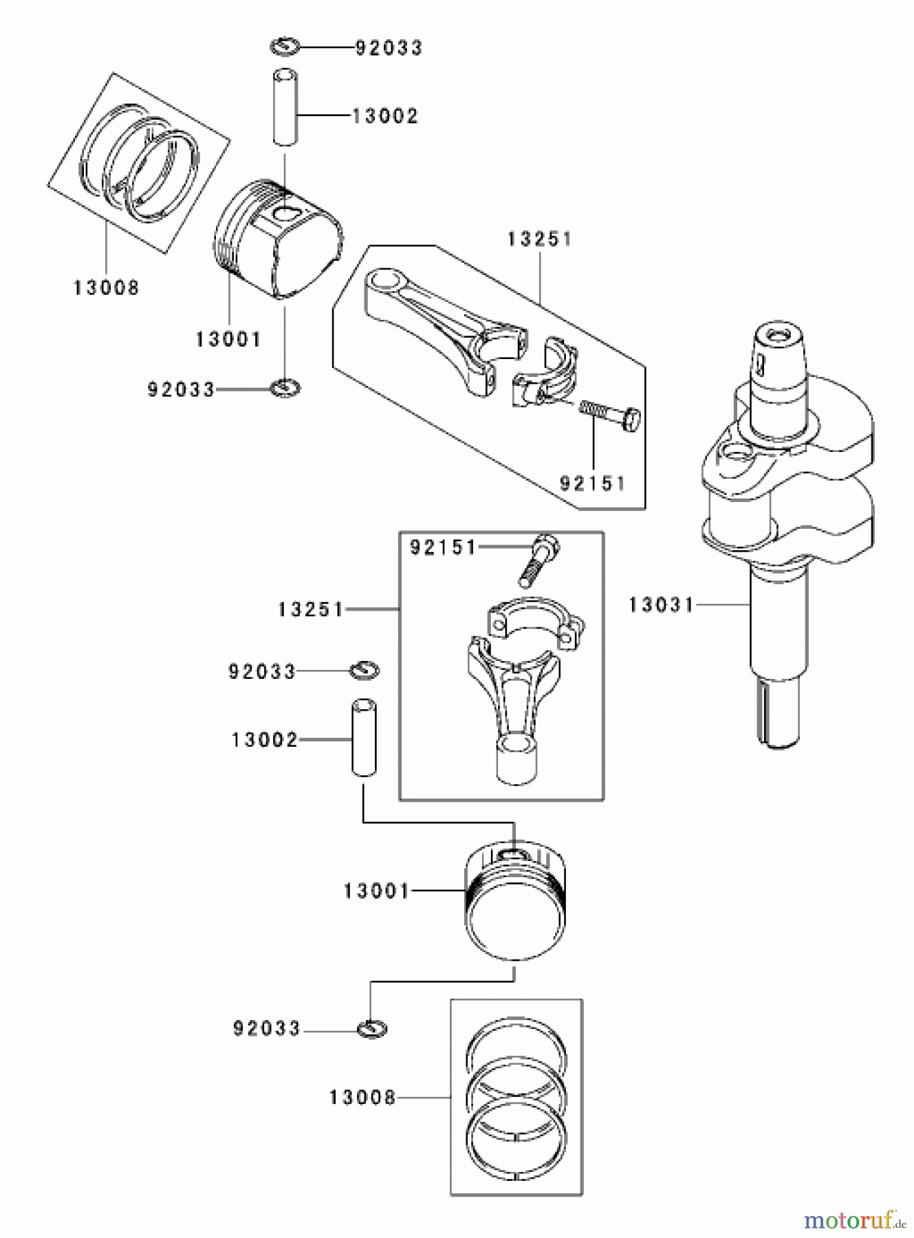 Toro Neu Mowers, Lawn & Garden Tractor Seite 1 72202 (419XT) - Toro 419XT Garden Tractor, 2003 (230000001-230999999) PISTON / CRANKSHAFT ASSEMBLY KAWASAKI FH580V-AS06
