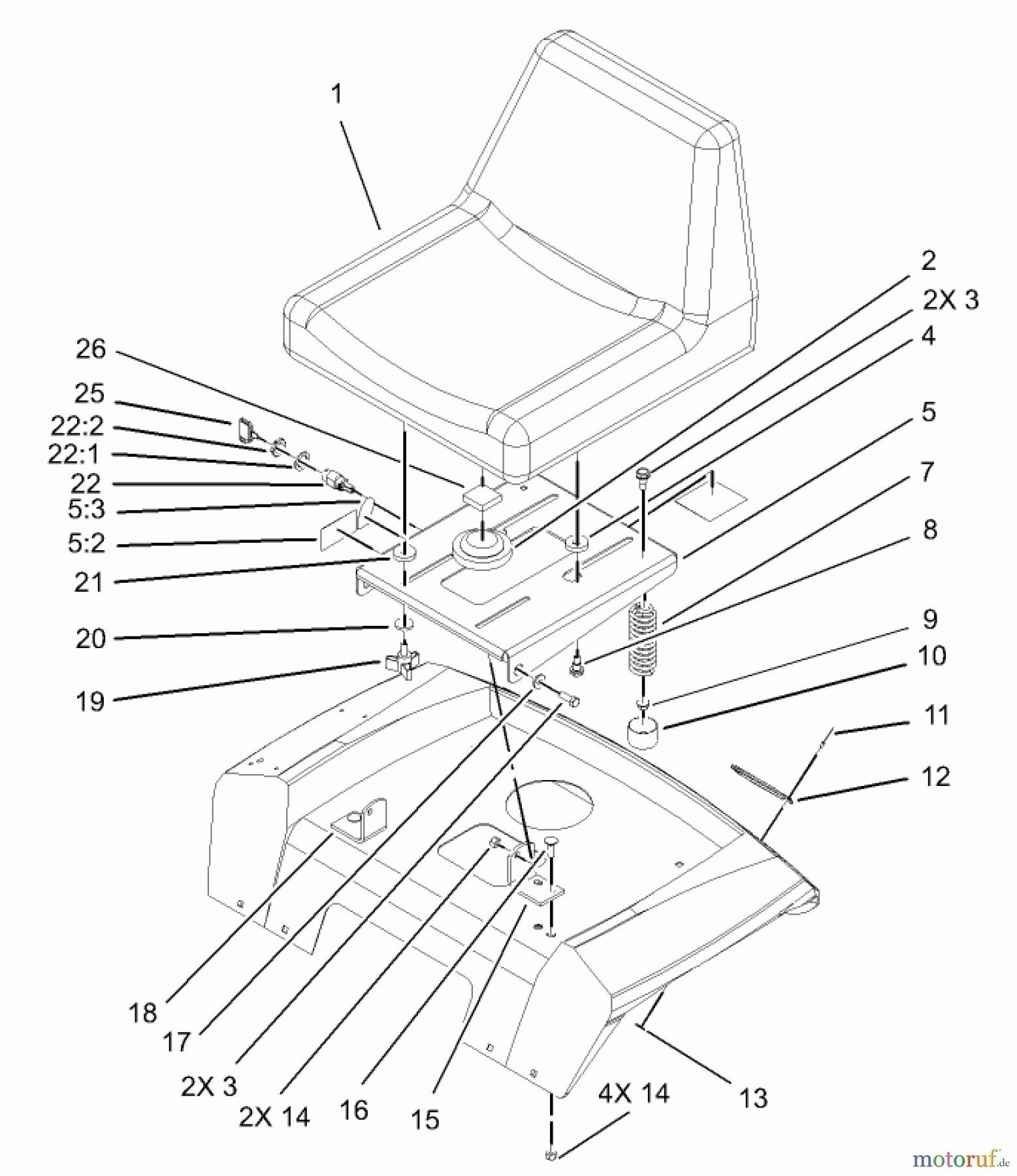 Toro Neu Mowers, Lawn & Garden Tractor Seite 1 72202 (419XT) - Toro 419XT Garden Tractor, 2004 (240000001-240999999) SEAT ASSEMBLY