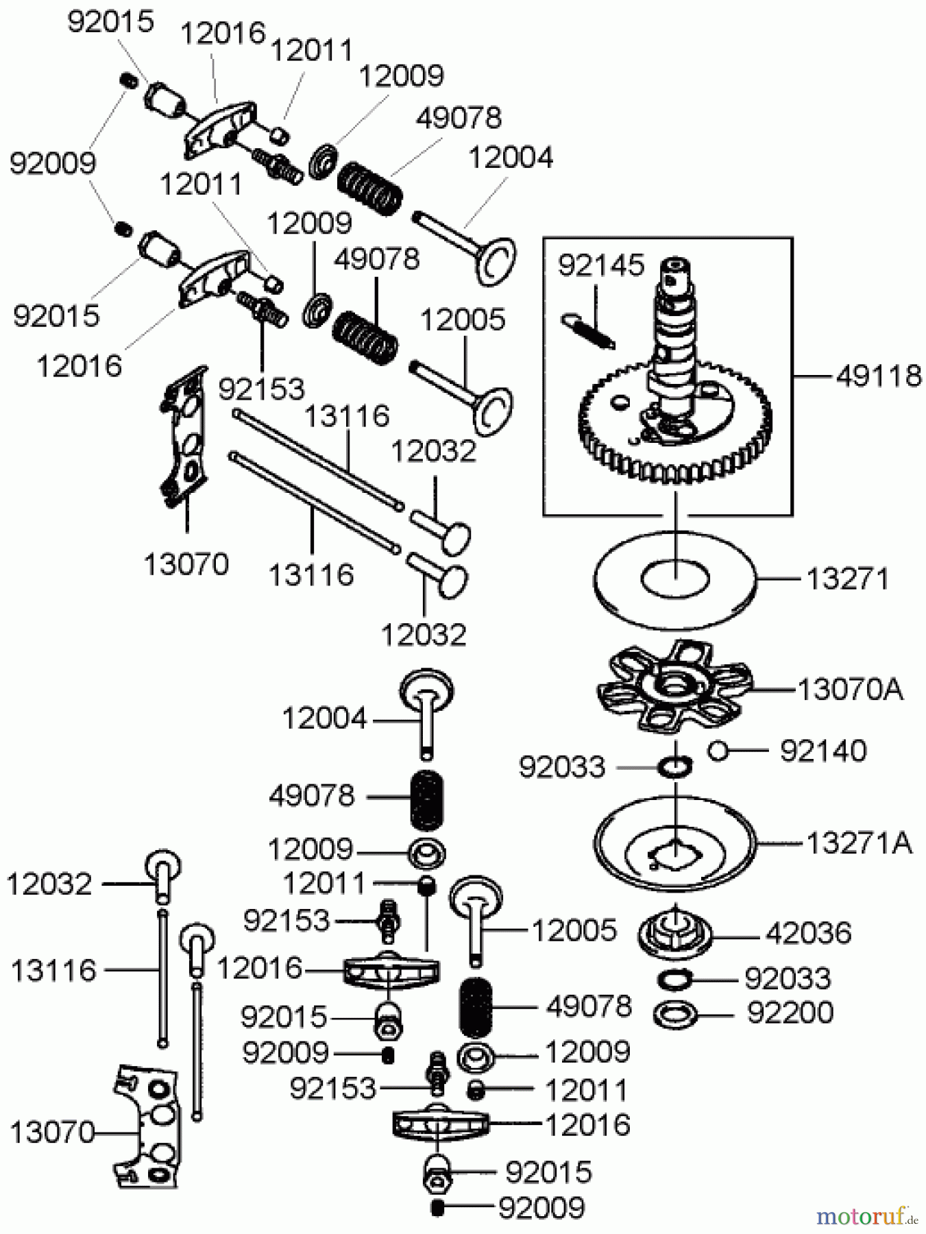 Toro Neu Mowers, Lawn & Garden Tractor Seite 1 72202 (419XT) - Toro 419XT Garden Tractor, 2004 (240000001-240999999) VALVE AND CAMSHAFT ASSEMBLY KAWASAKI FH580V-BS06