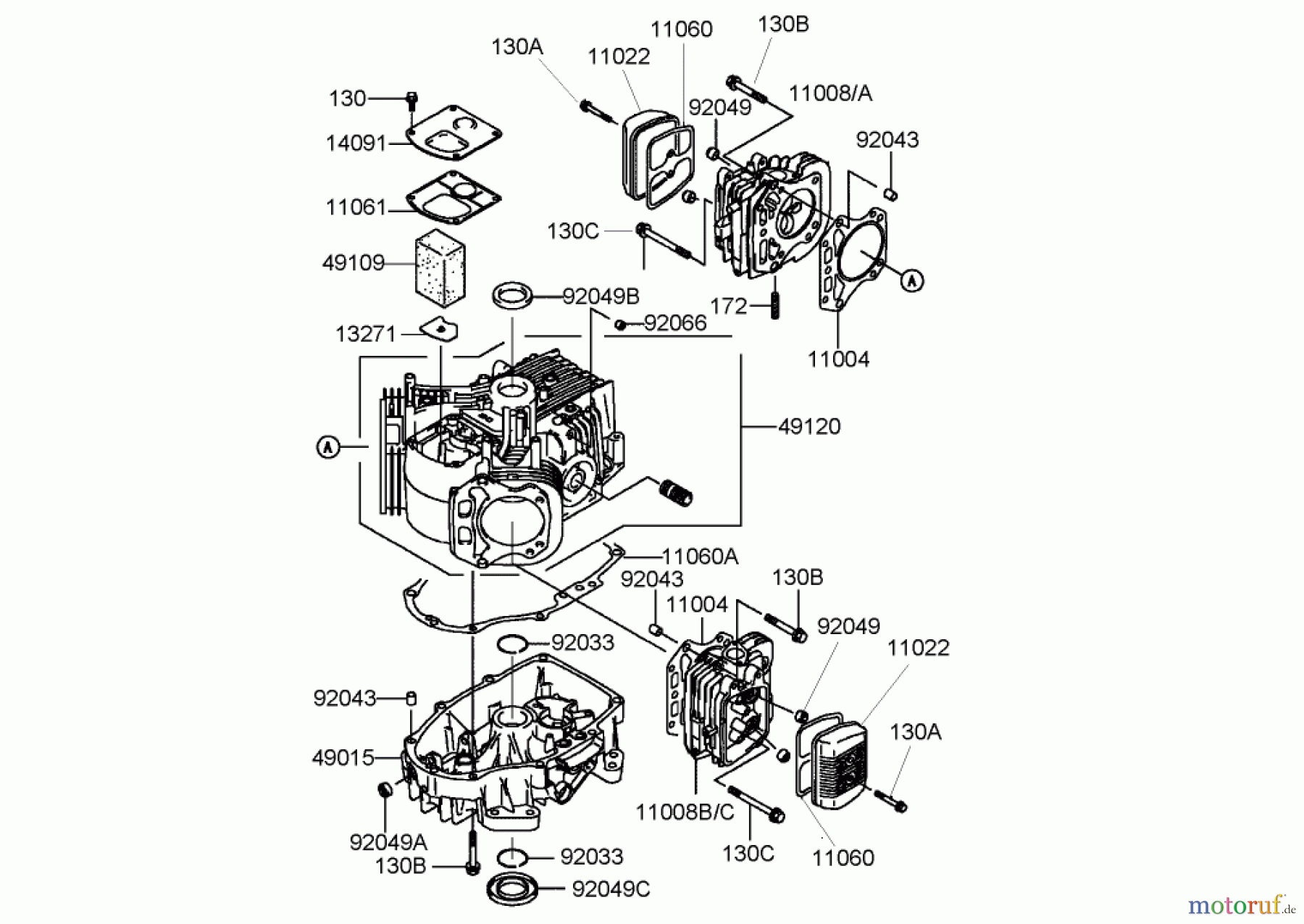  Toro Neu Mowers, Lawn & Garden Tractor Seite 1 72212 (419XT) - Toro 419XT Garden Tractor, 2004 (240000001-240999999) CYLINDER AND CRANKCASE ASSEMBLY KAWASAKI FH580V-BS06