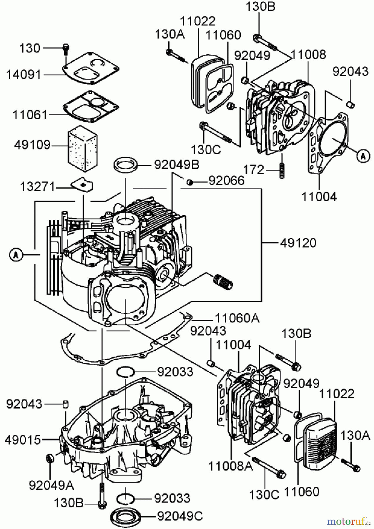 Toro Neu Mowers, Lawn & Garden Tractor Seite 1 72212 (430) - Toro 430 Garden Tractor, 2006 (260000001-260999999) CYLINDER AND CRANKCASE ASSEMBLY KAWASAKI FH580V-DS06