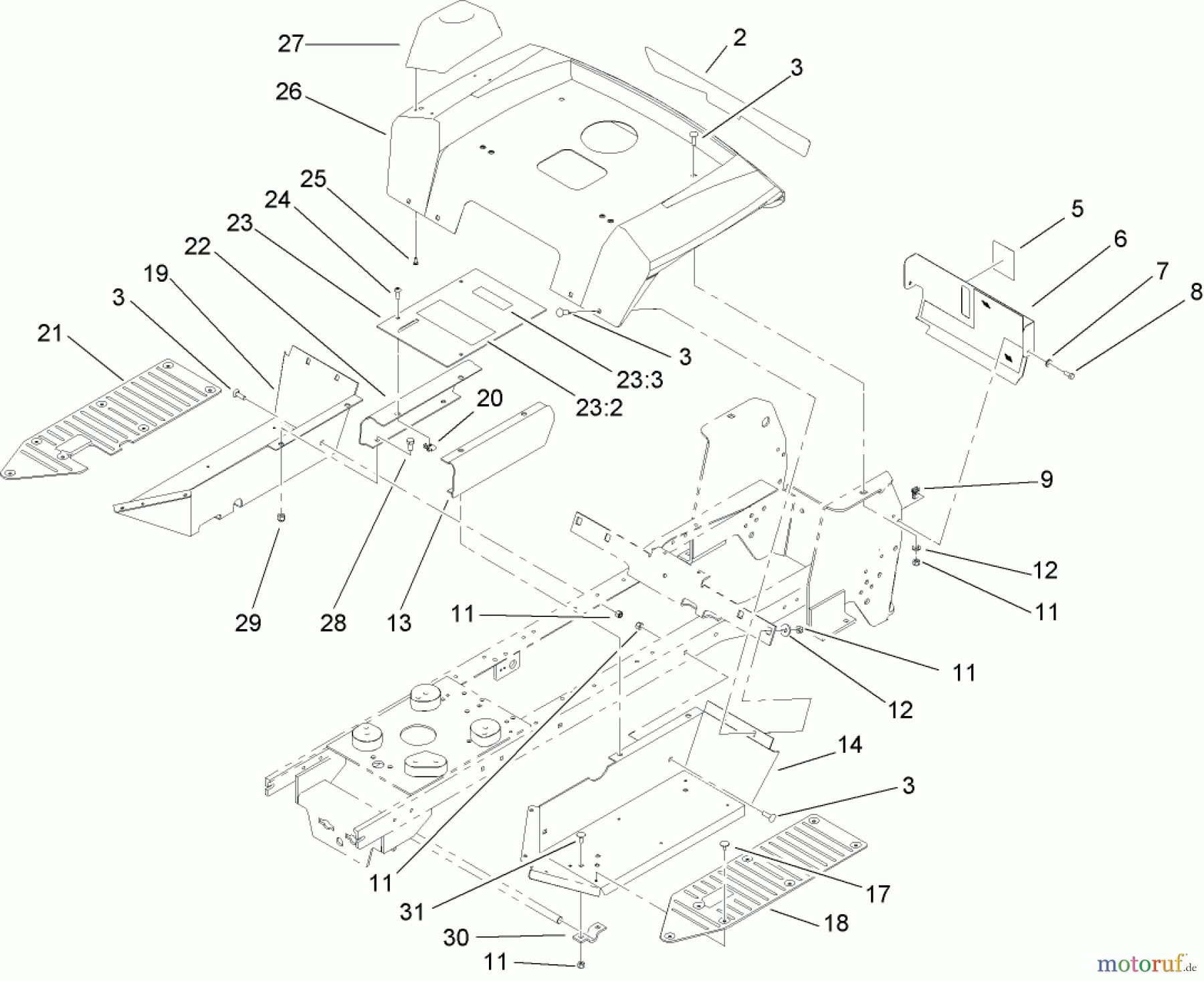 Toro Neu Mowers, Lawn & Garden Tractor Seite 1 72212 (430) - Toro 430 Garden Tractor, 2006 (260000001-260999999) FENDER AND FOOTREST ASSEMBLY