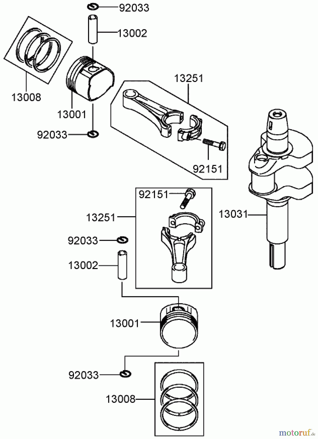 Toro Neu Mowers, Lawn & Garden Tractor Seite 1 72212 (430) - Toro 430 Garden Tractor, 2005 (250000001-250999999) PISTON AND CRANKSHAFT ASSEMBLY KAWASAKI FH580V-DS06