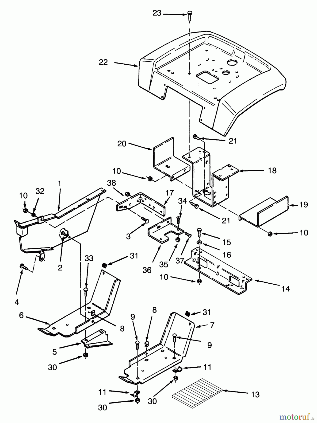Toro Neu Mowers, Lawn & Garden Tractor Seite 1 73320 (310-8) - Toro 310-8 Garden Tractor, 1993 (3900001-3999999) FENDER AND SUPPORTS