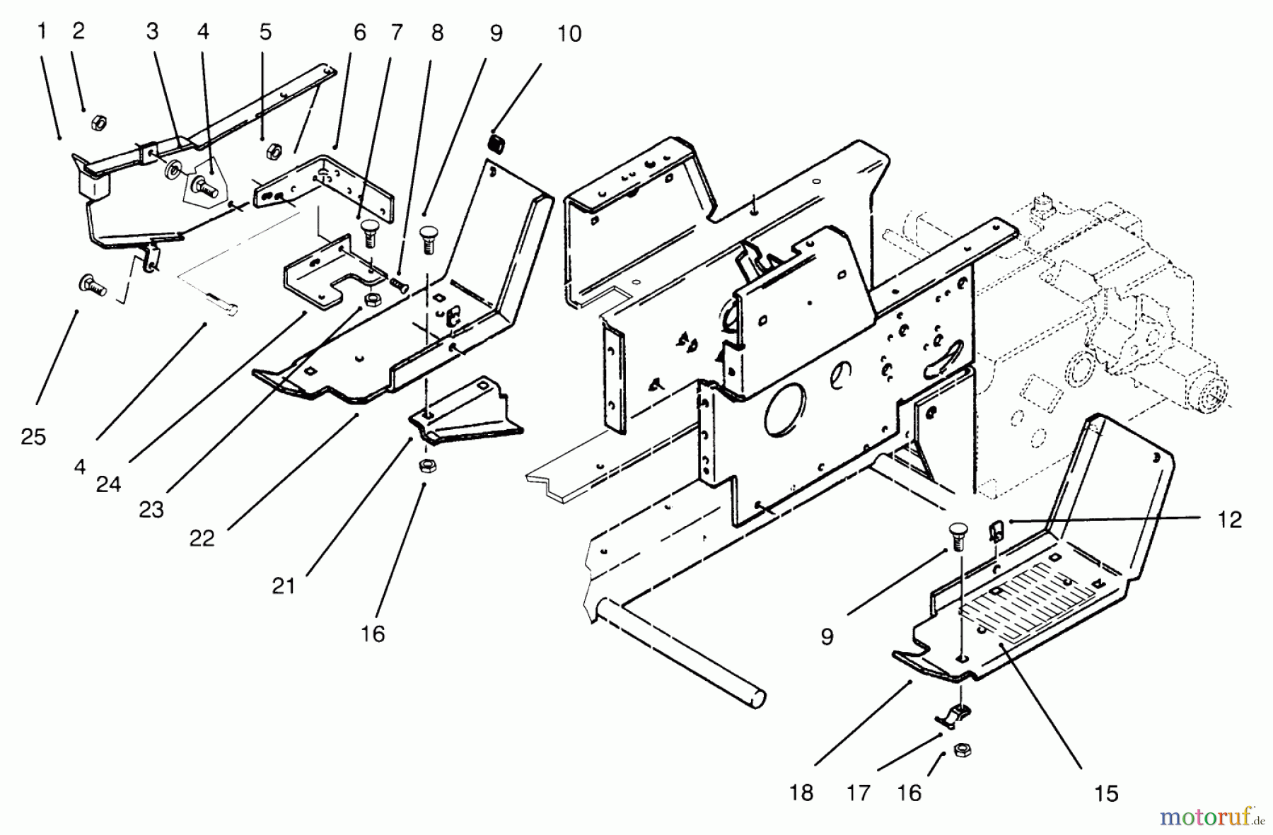 Toro Neu Mowers, Lawn & Garden Tractor Seite 1 73362 (312-8) - Toro 312-8 Garden Tractor, 1994 (4900001-4999999) BELT GUARD & FOOTRESTS