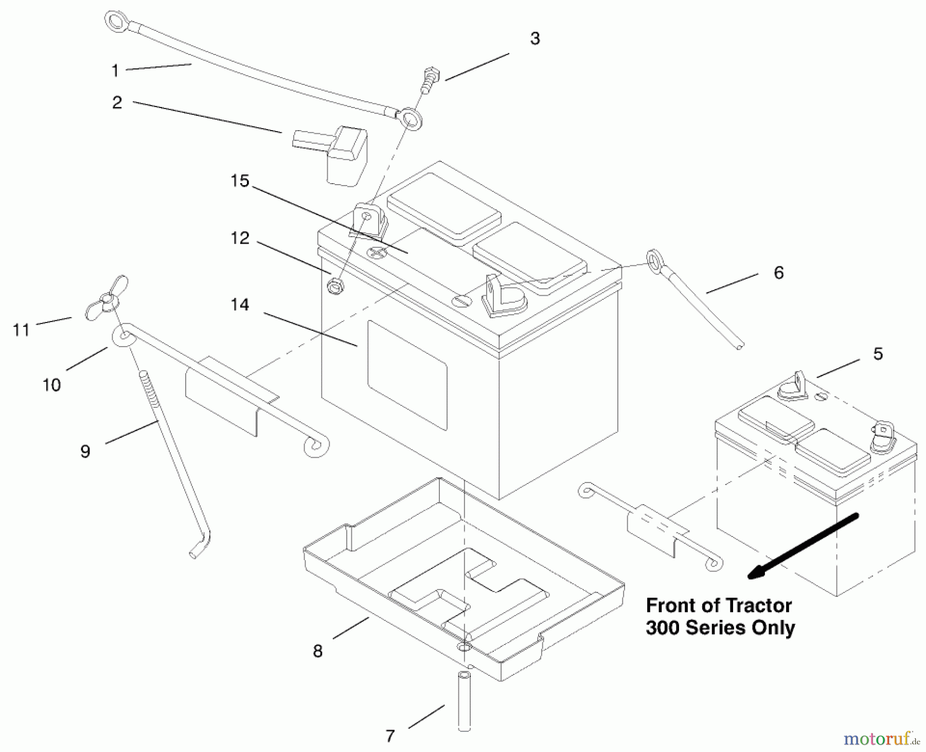 Toro Neu Mowers, Lawn & Garden Tractor Seite 1 73363 (312-8) - Toro 312-8 Garden Tractor, 1997 (7900001-7999999) BATTERY ASSEMBLY