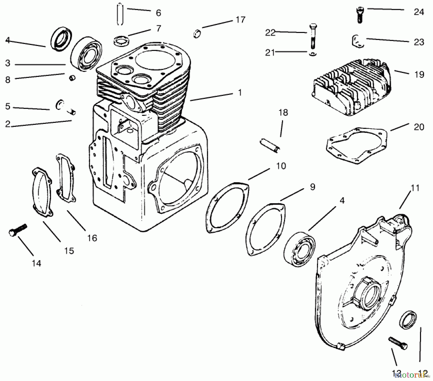 Toro Neu Mowers, Lawn & Garden Tractor Seite 1 73363 (312-8) - Toro 312-8 Garden Tractor, 1997 (7900001-7999999) CRANKCASE AND CYLINDER HEAD